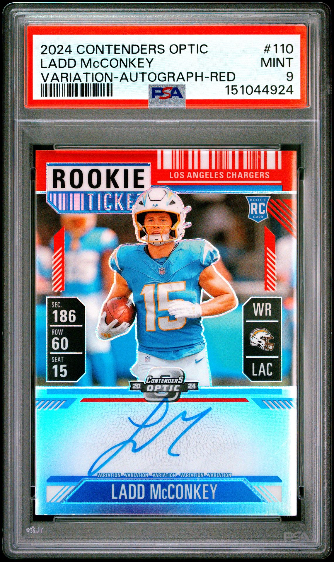 2024 Panini Contenders Optic Ladd Mcconkey #110 (Variation-Autograph-Red) Mint 9 front