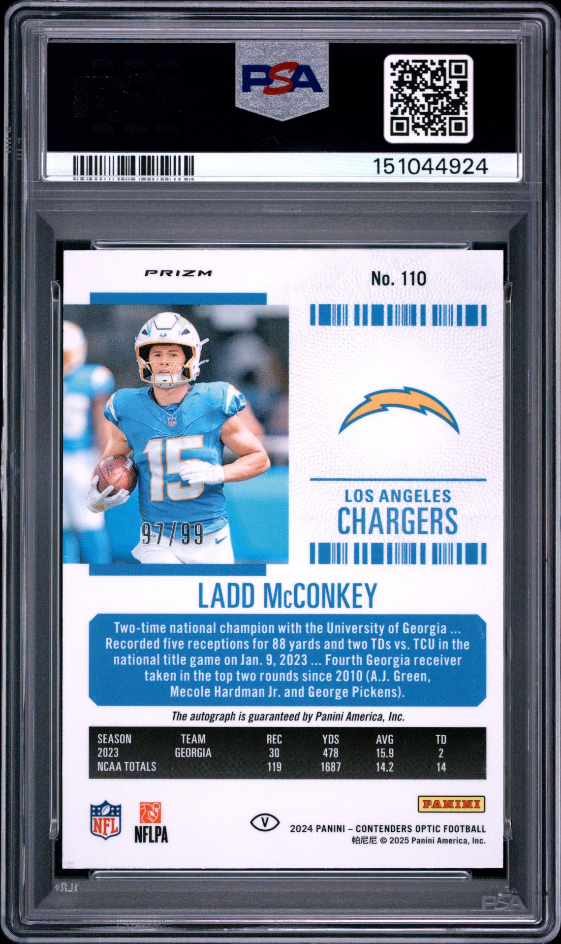 2024 Panini Contenders Optic Ladd Mcconkey #110 (Variation-Autograph-Red) Mint 9 back