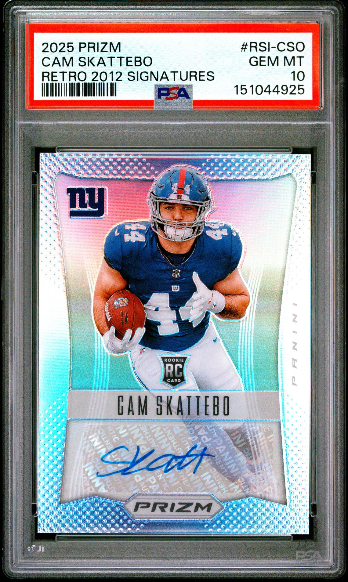 2025 Panini Prizm Retro 2012 Signatures Cam Skattebo #Rsi-Cso Gem Mt 10 front view - PSA graded GEM MT 10