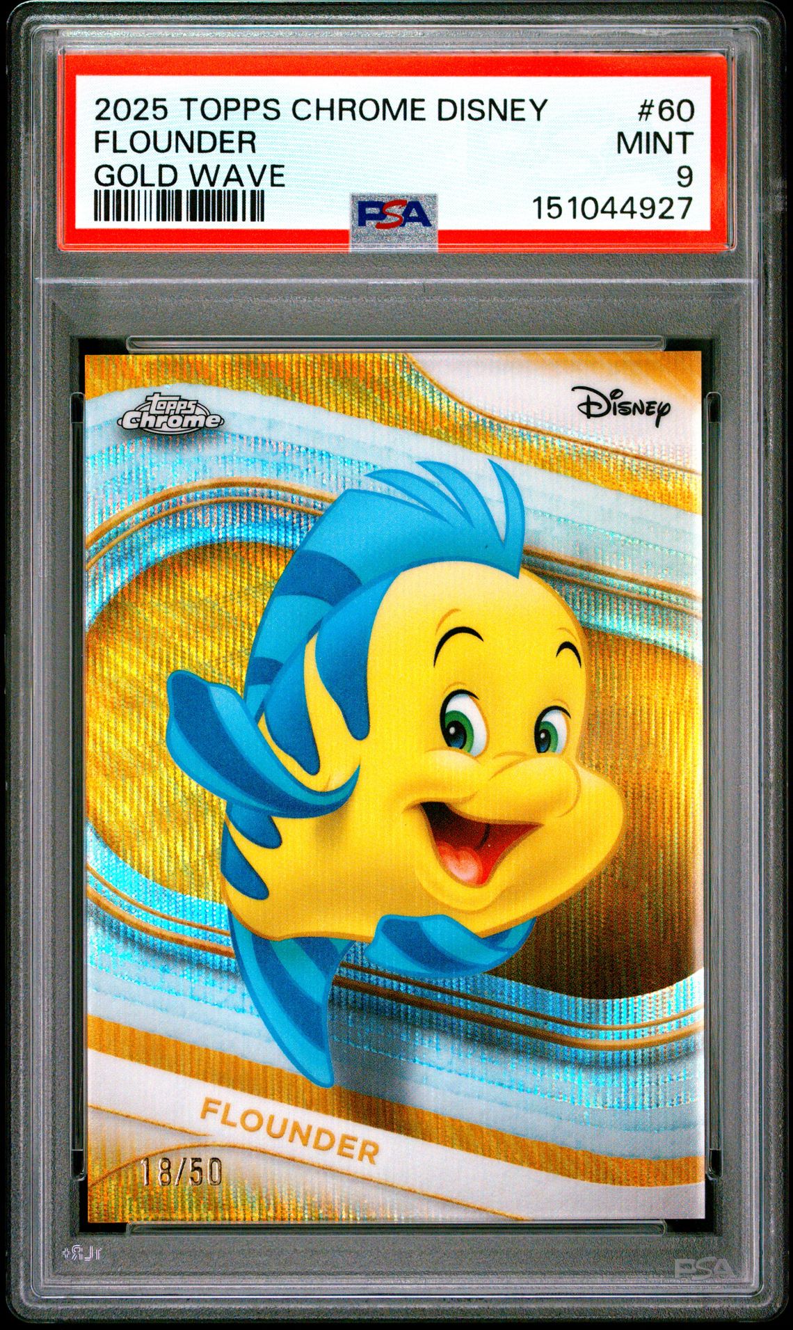 2025 Topps Chrome Disney Flounder #60 (Gold Wave) Mint 9 front