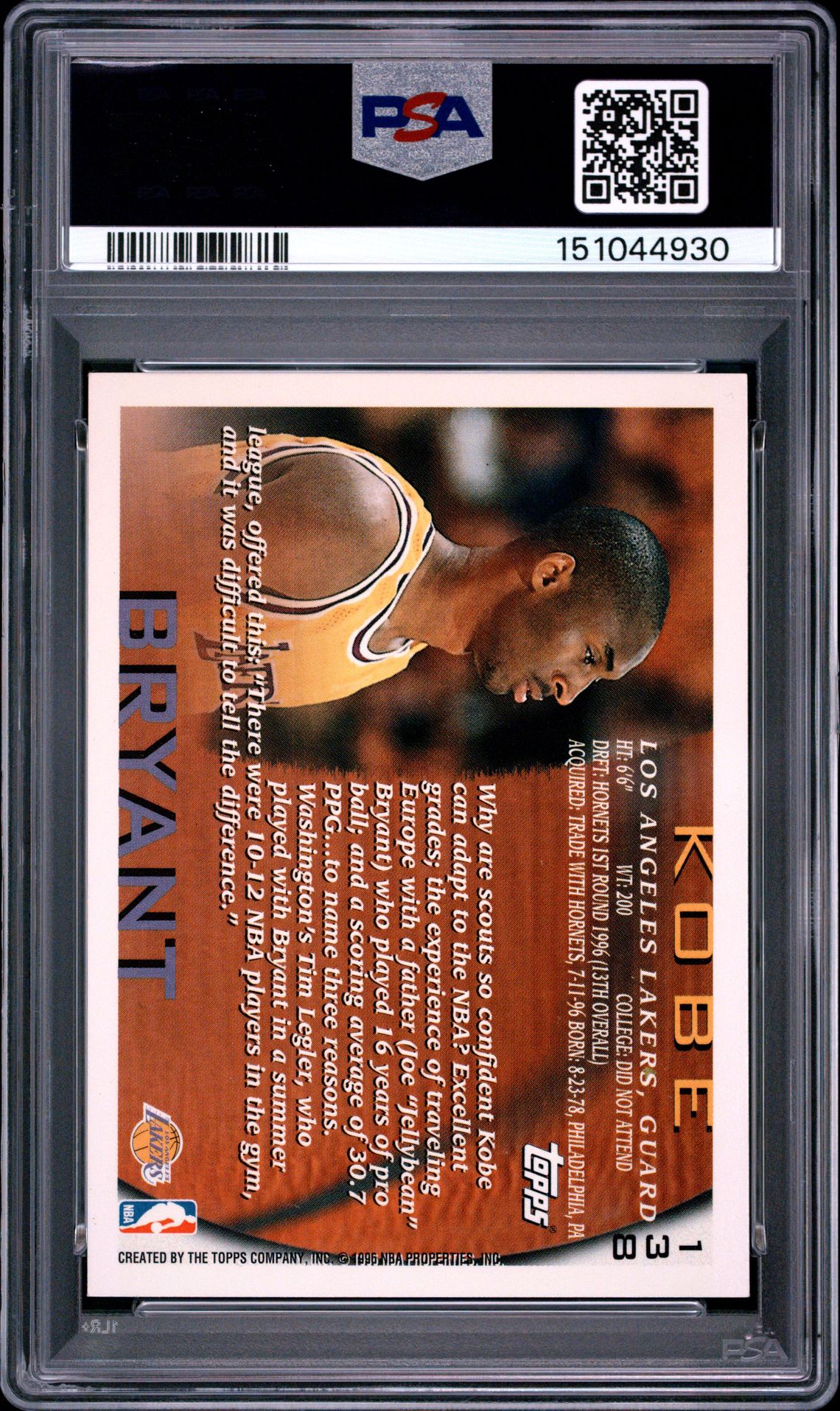 1996 Topps Kobe Bryant #138 Nm 7 back