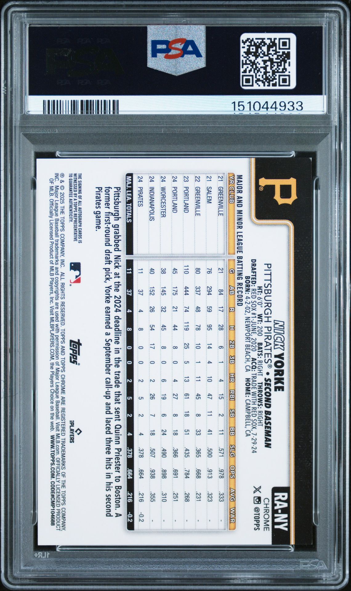 2025 Topps Chrome Logofractor Edition Rookie Autographs Nick Yorke #Rany (Rookie Auto-Gold Refractor) Nm-Mt 8 back