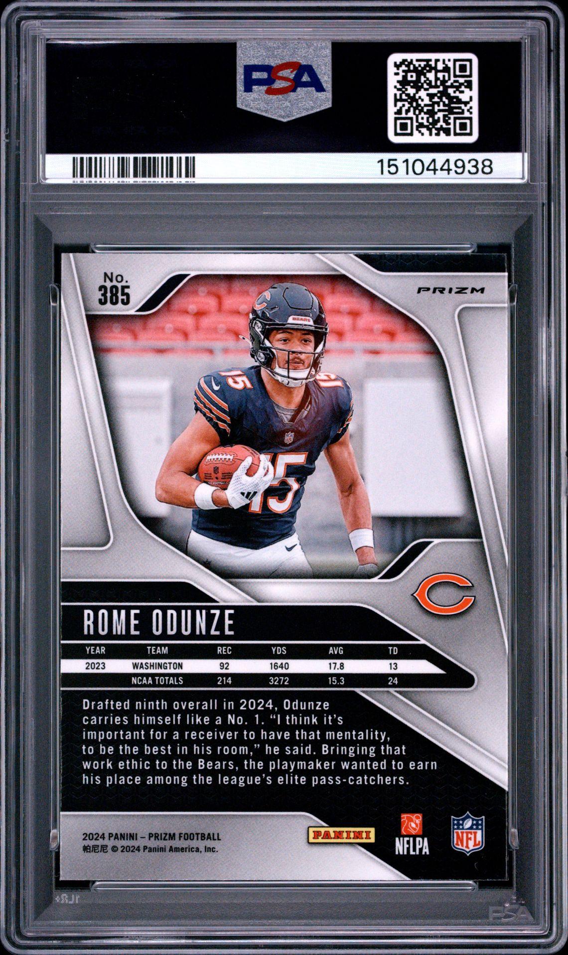 2024 Panini Prizm Rome Odunze #385 (Disco Prizm) Nm-Mt 8 back