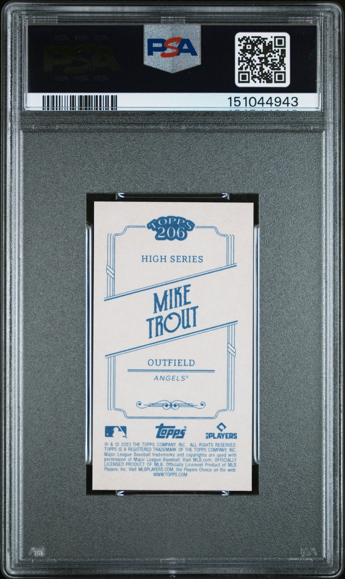 2023 Topps 206 High Series Mike Trout Gem Mt 10 back view - PSA certificate #151044943
