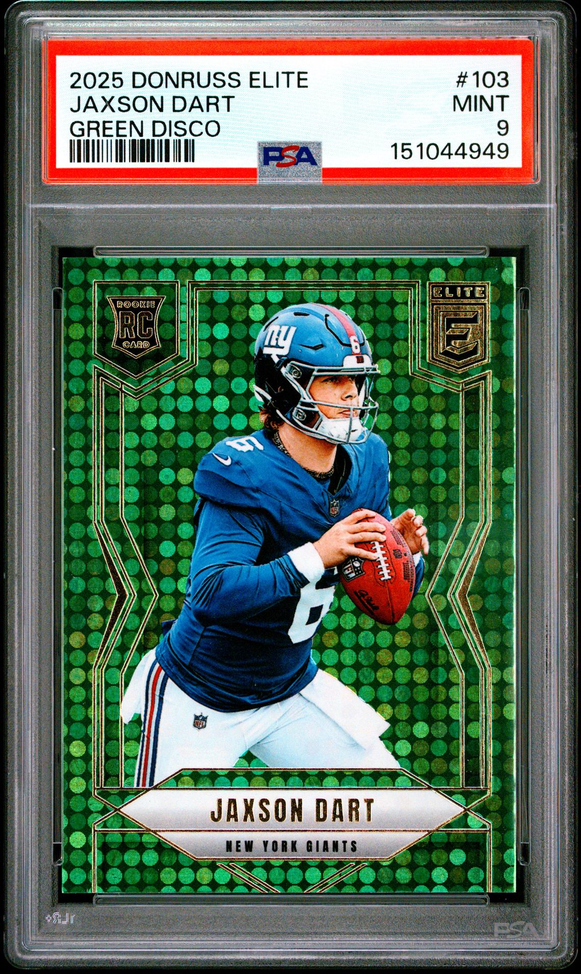 2025 Panini Donruss Elite Jaxson Dart #103 (Green Disco) Mint 9 front