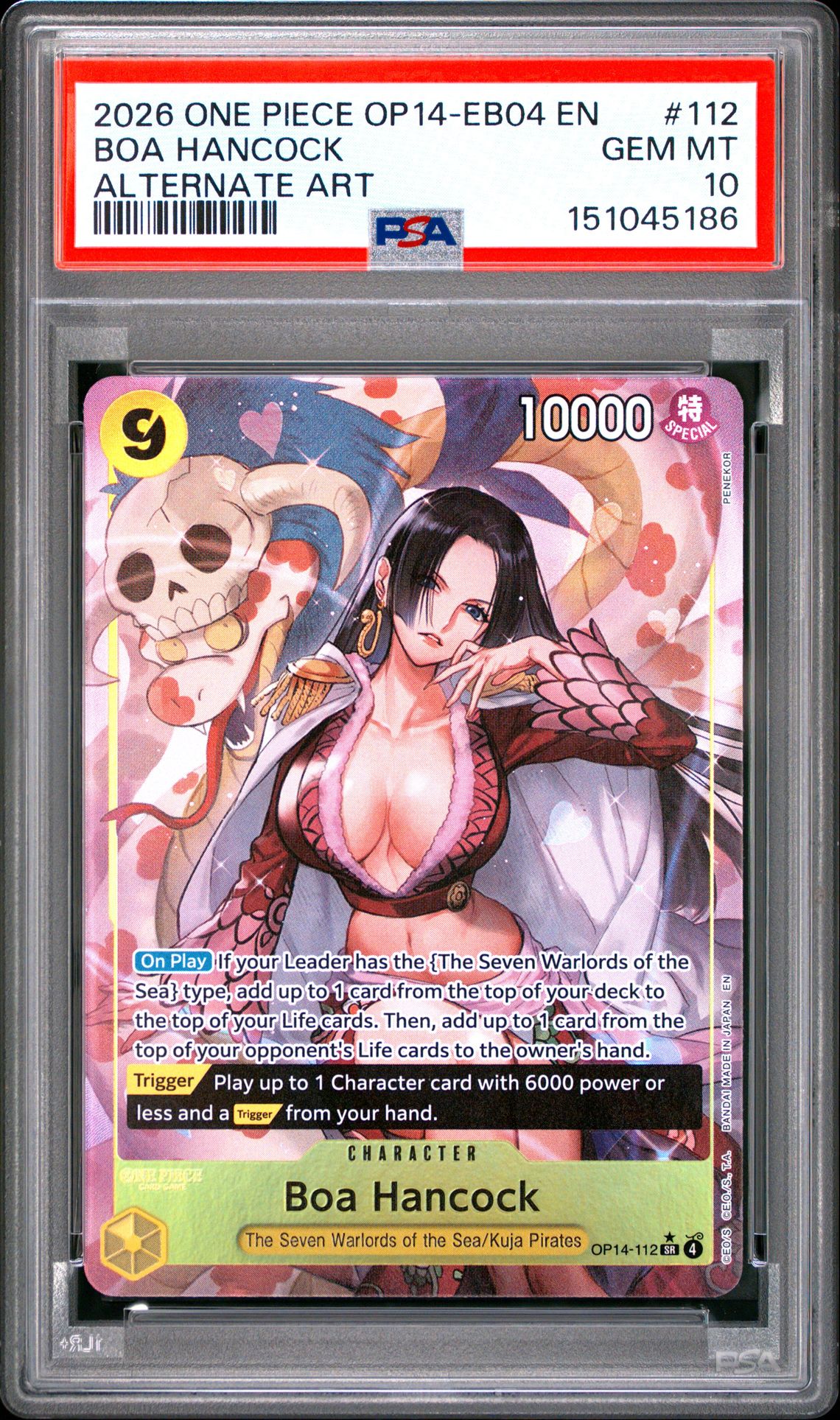 2026 One Piece Op14-Eb04-The Azure Sea's Seven Boa Hancock #112 (Alternate Art) Gem Mt 10 front view - PSA graded GEM MT 10