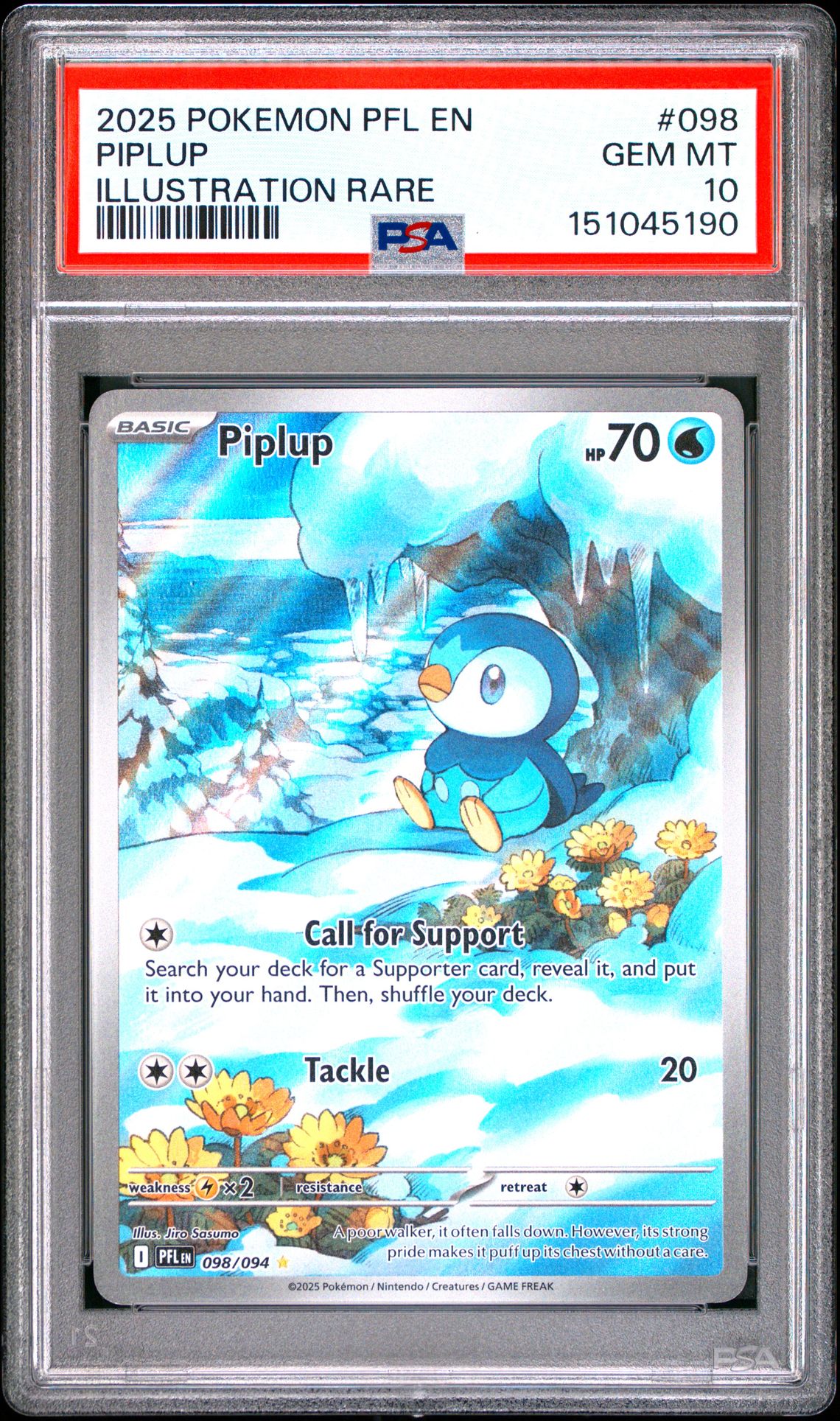 2025 Pokemon Pfl En-Phantasmal Flames Piplup #098 (Illustration Rare) Gem Mt 10 front view - PSA graded GEM MT 10