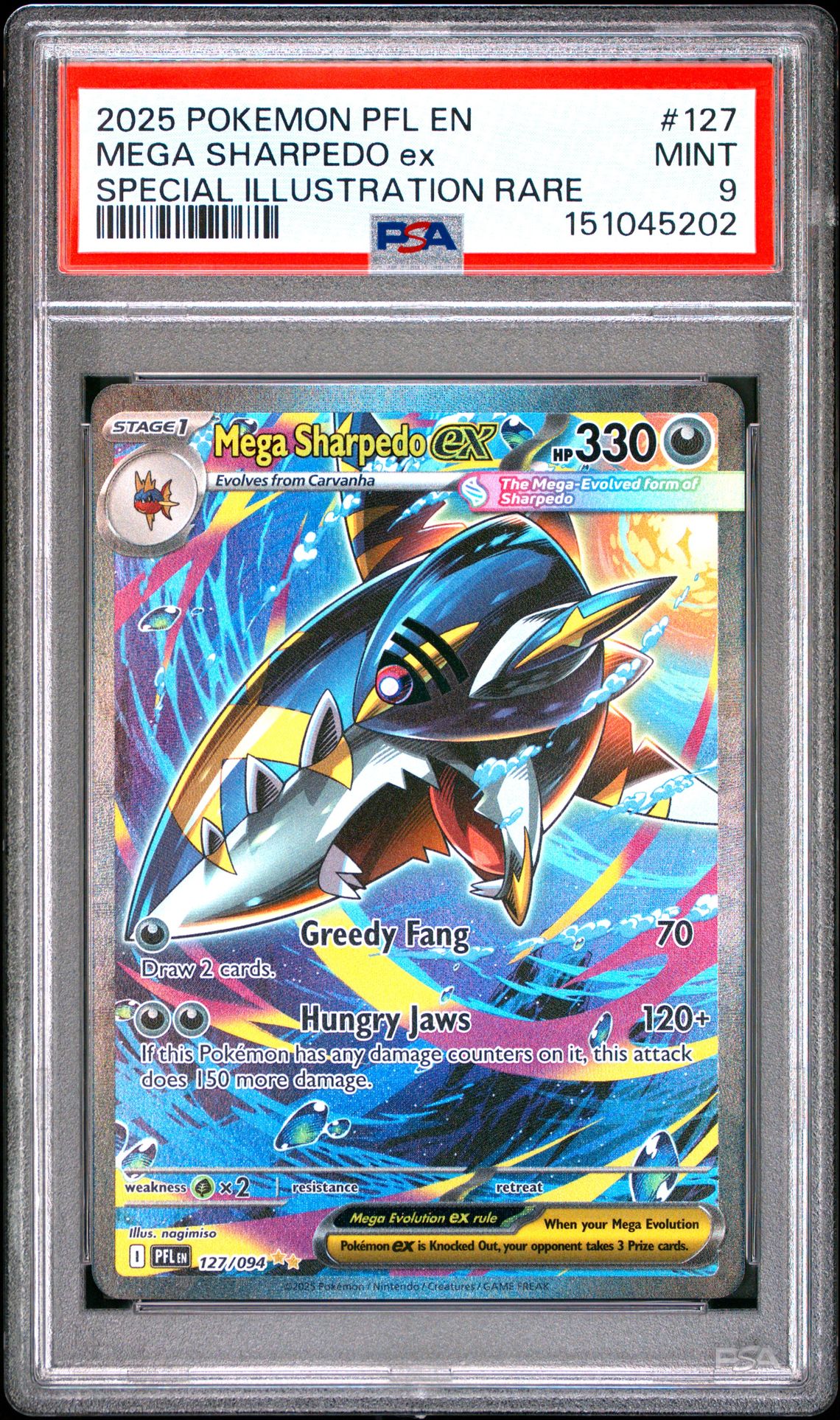 2025 Pokemon Pfl En-Phantasmal Flames Mega Sharpedo Ex #127 (Special Illustration Rare) Mint 9 front