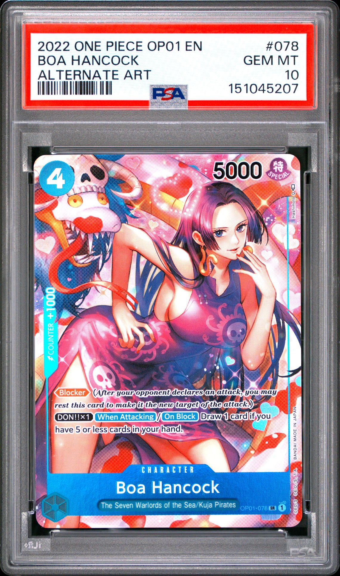 2022 One Piece Op01-Romance Dawn Boa Hancock #078 (Alternate Art) Gem Mt 10 front view - PSA graded GEM MT 10