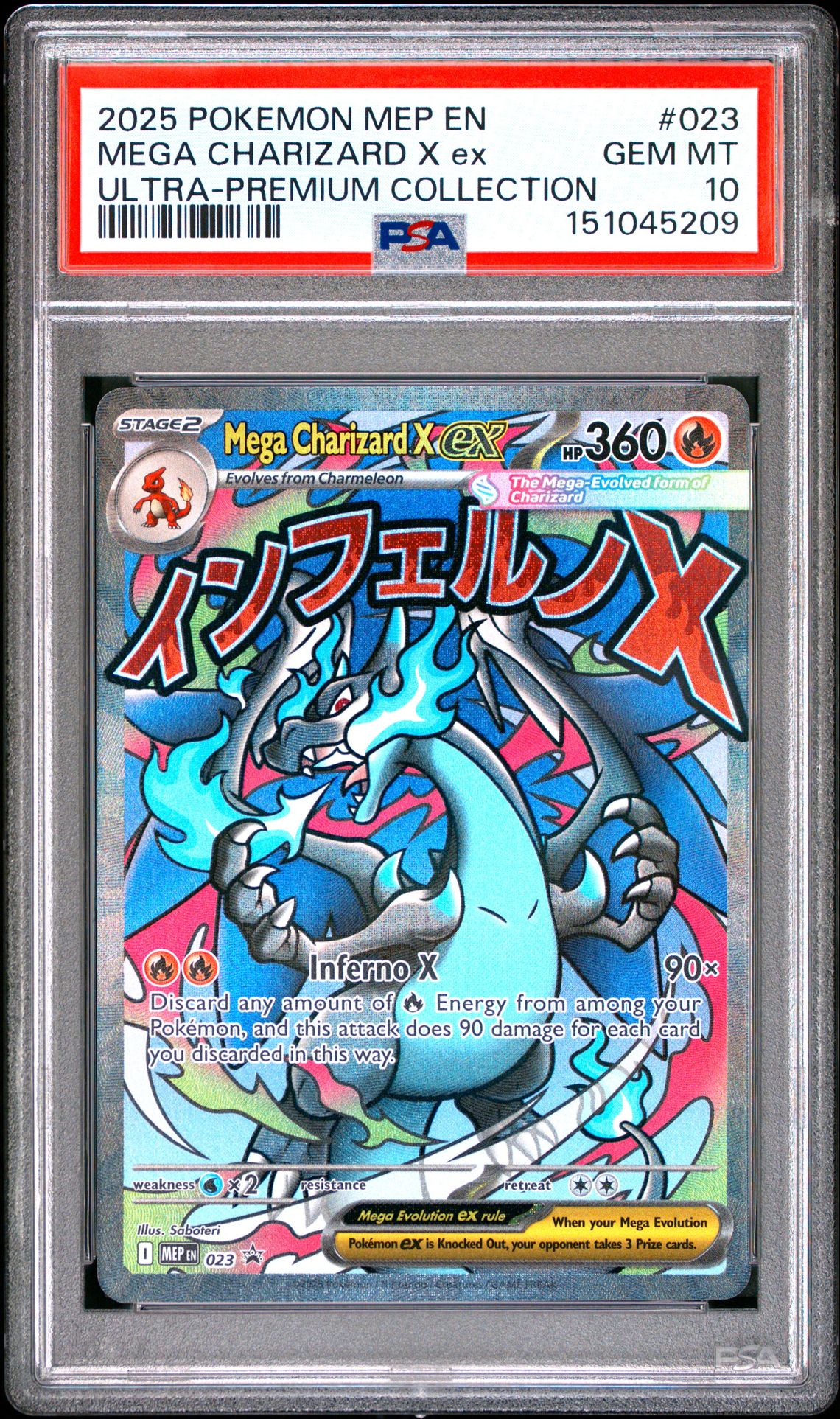 2025 Pokemon Mep En-Me Black Star Promo Mega Charizard X Ex #023 (Ultra-Premium Collection) Gem Mt 10 front