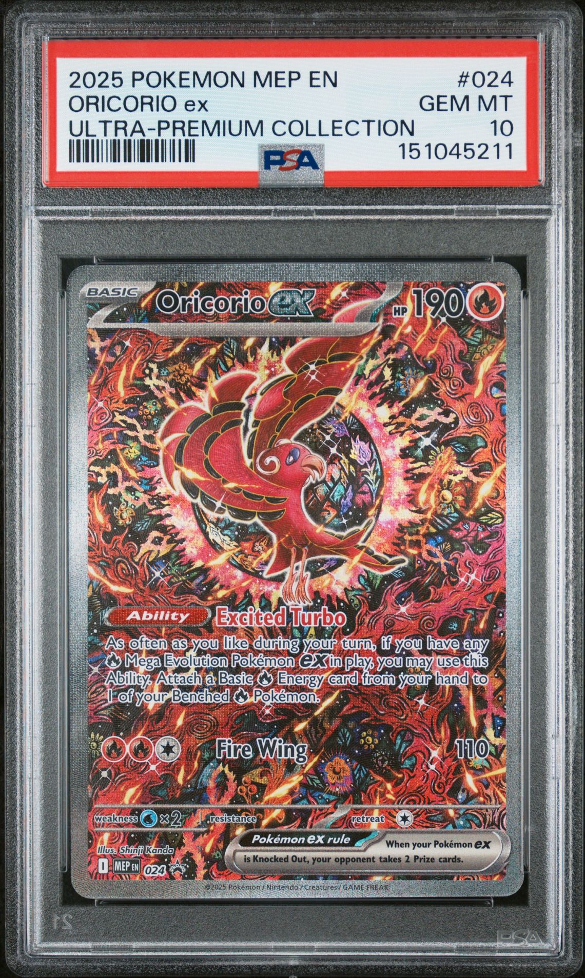 2025 Pokemon Mep En-Me Black Star Promo Oricorio Ex #024 (Ultra-Premium Collection) Gem Mt 10 front view - PSA graded GEM MT 10