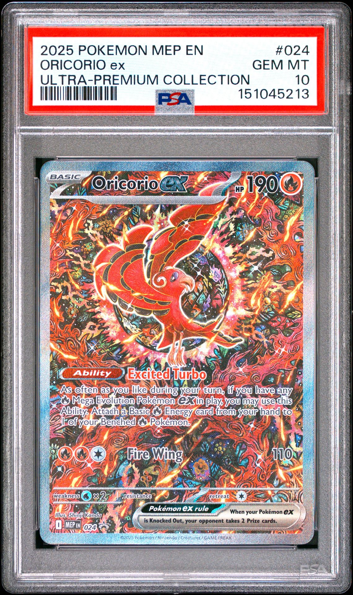 2025 Pokemon Mep En-Me Black Star Promo Oricorio Ex #024 (Ultra-Premium Collection) Gem Mt 10 front view - PSA graded GEM MT 10