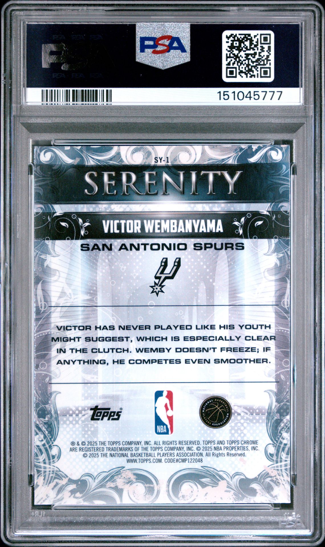 2025 Topps Chrome Serenity Victor Wembanyama #Sy-1 Gem Mt 10 back