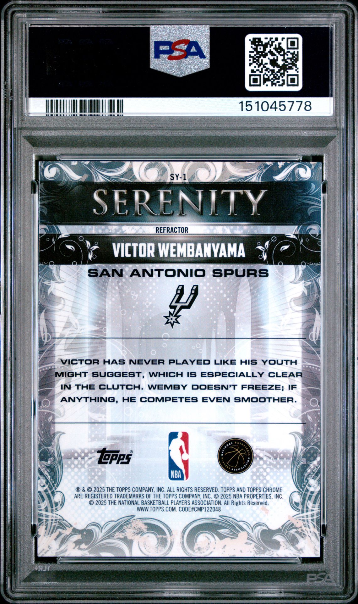 2025 Topps Chrome Serenity Victor Wembanyama #Sy-1 (Serenity-Refractor) Gem Mt 10 back