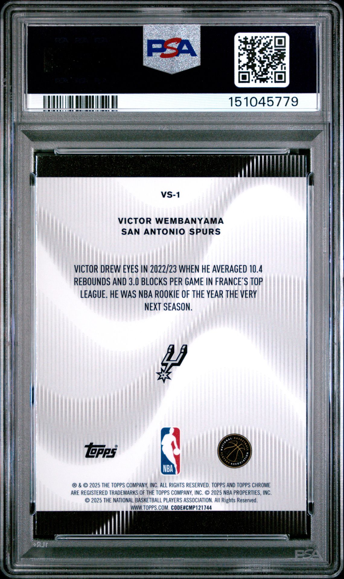 2025 Topps Chrome Voices Victor Wembanyama #Vs-1 Gem Mt 10 back