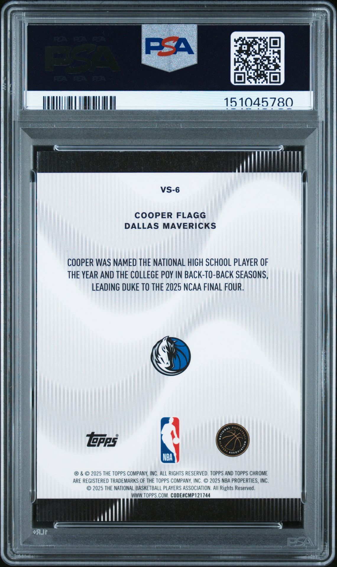 2025 Topps Chrome Voices Cooper Flagg #Vs-6 Gem Mt 10 back