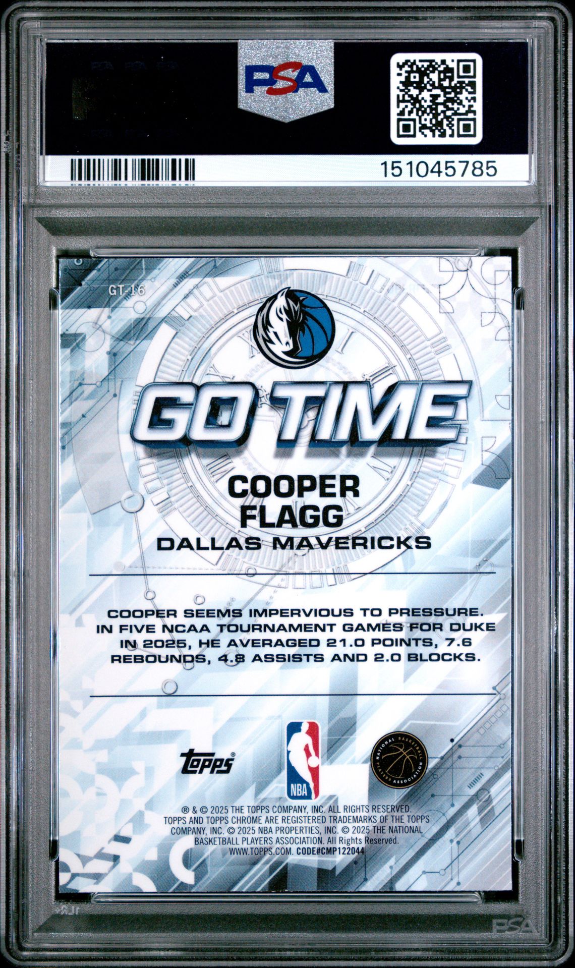 2025 Topps Chrome Go Time Cooper Flagg #Gt-16 Gem Mt 10 back