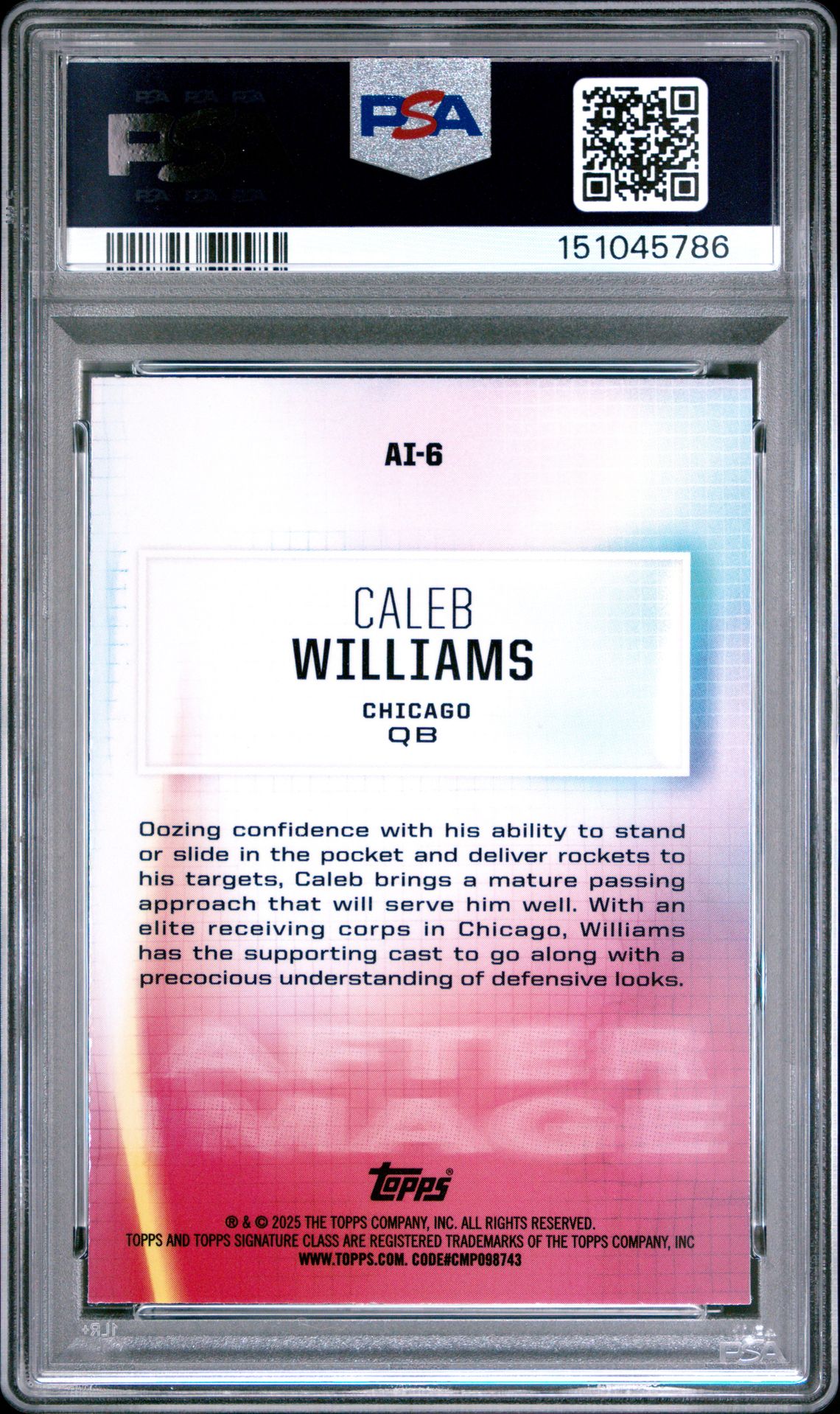 2024 Topps Signature Class After Image Caleb Williams #Ai6 Gem Mt 10 back