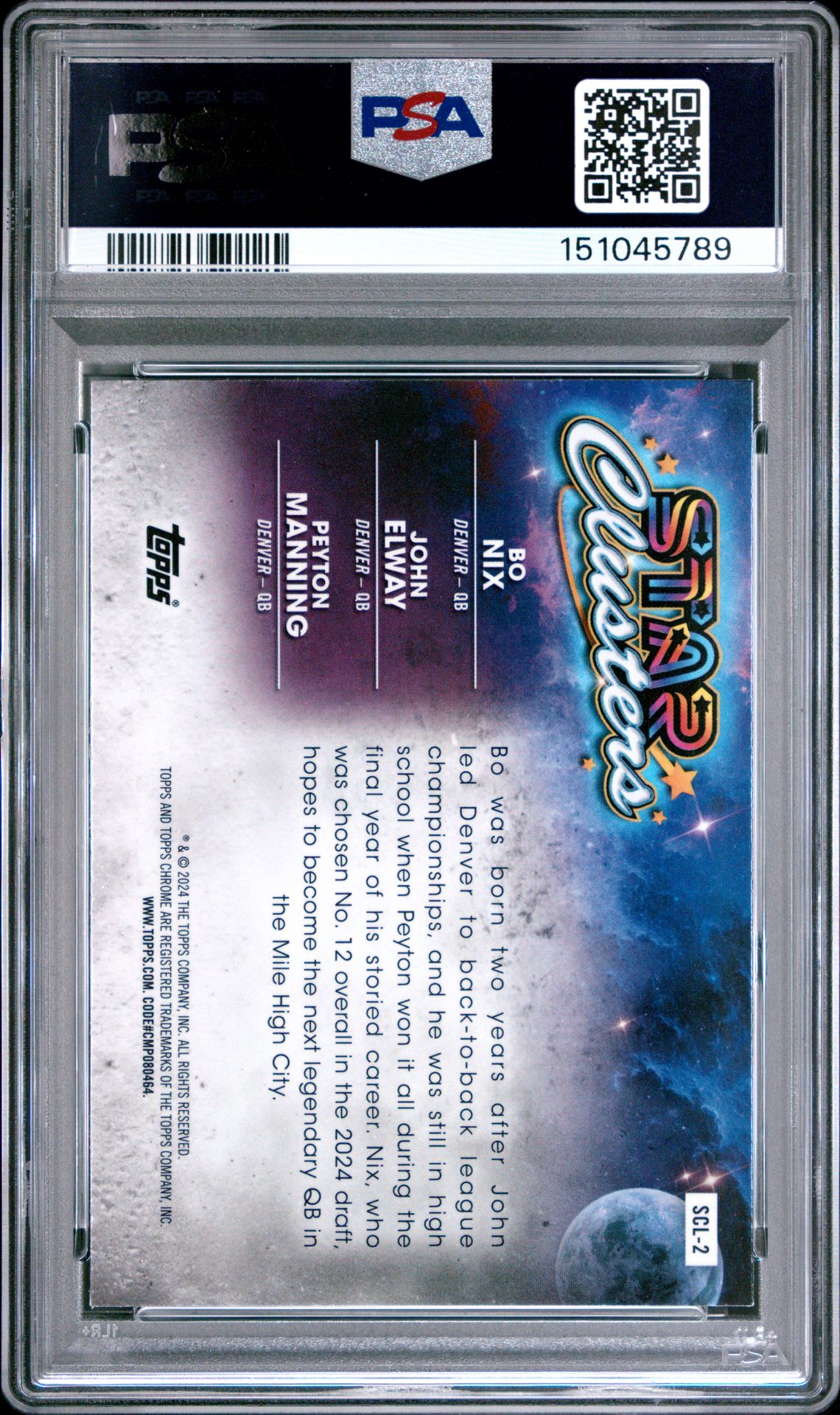 2024 Topps Cosmic Chrome Star Clusters Nix/Elway/Manning #2 Gem Mt 10 back