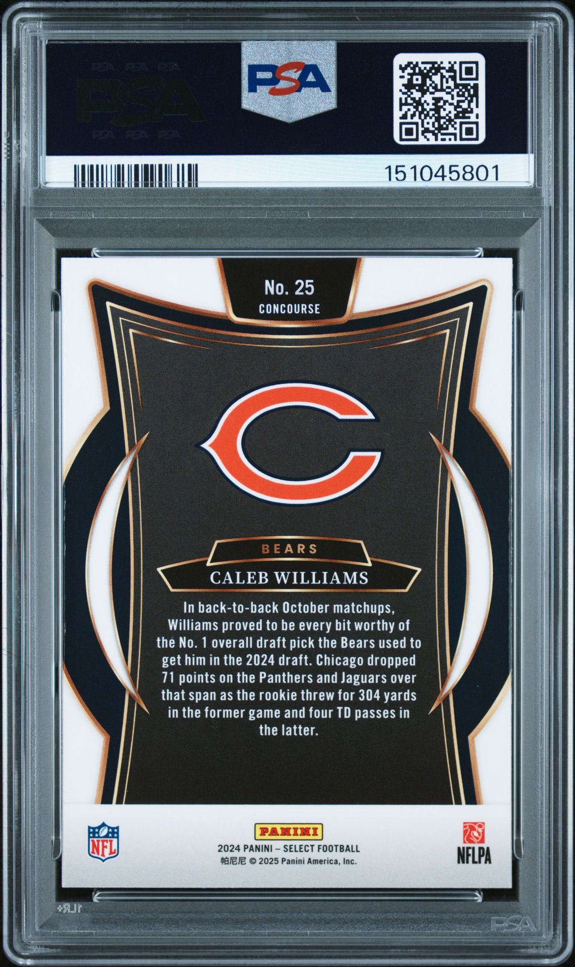 2024 Panini Select Caleb Williams #25 Gem Mt 10 back