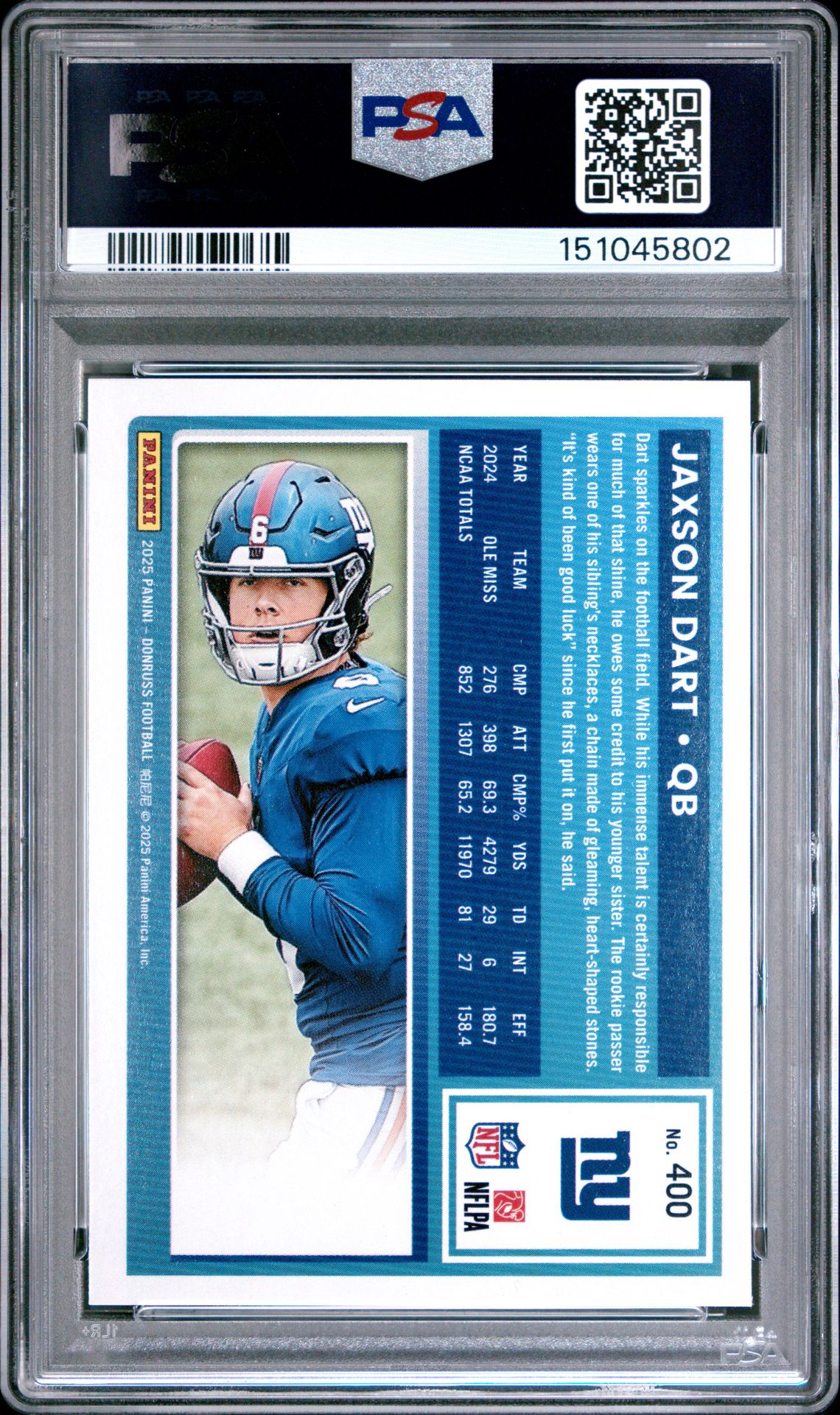 2025 Panini Donruss Jaxson Dart #400 Mint 9 back