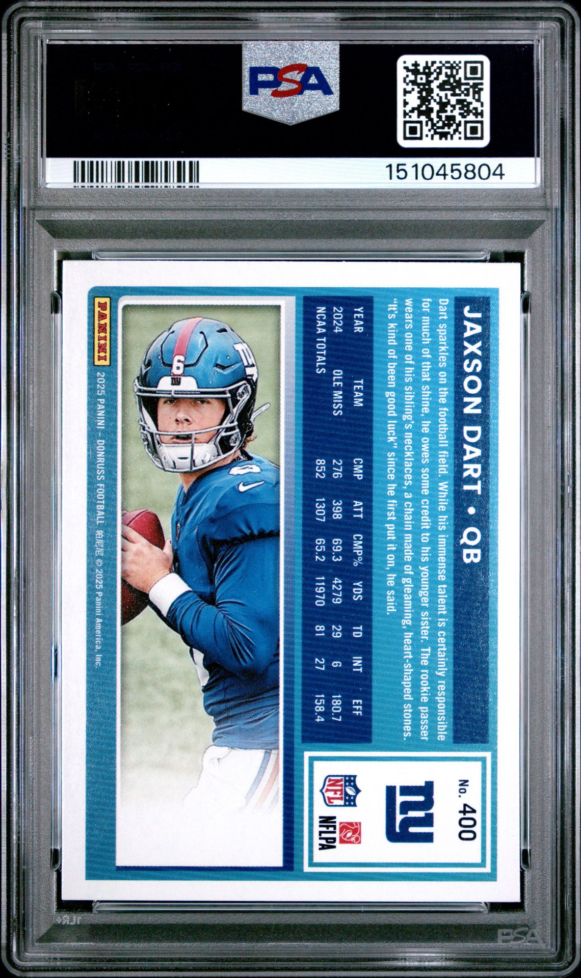 2025 Panini Donruss Jaxson Dart #400 Mint 9 back