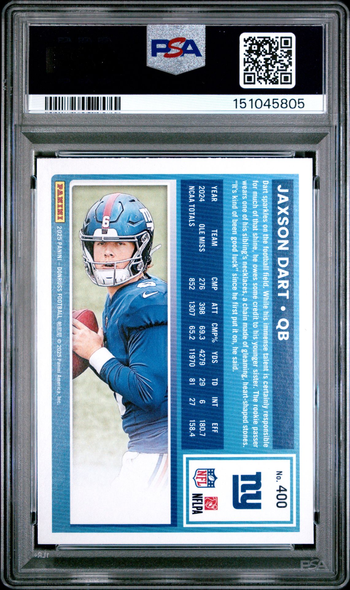 2025 Panini Donruss Jaxson Dart #400 Mint 9 back