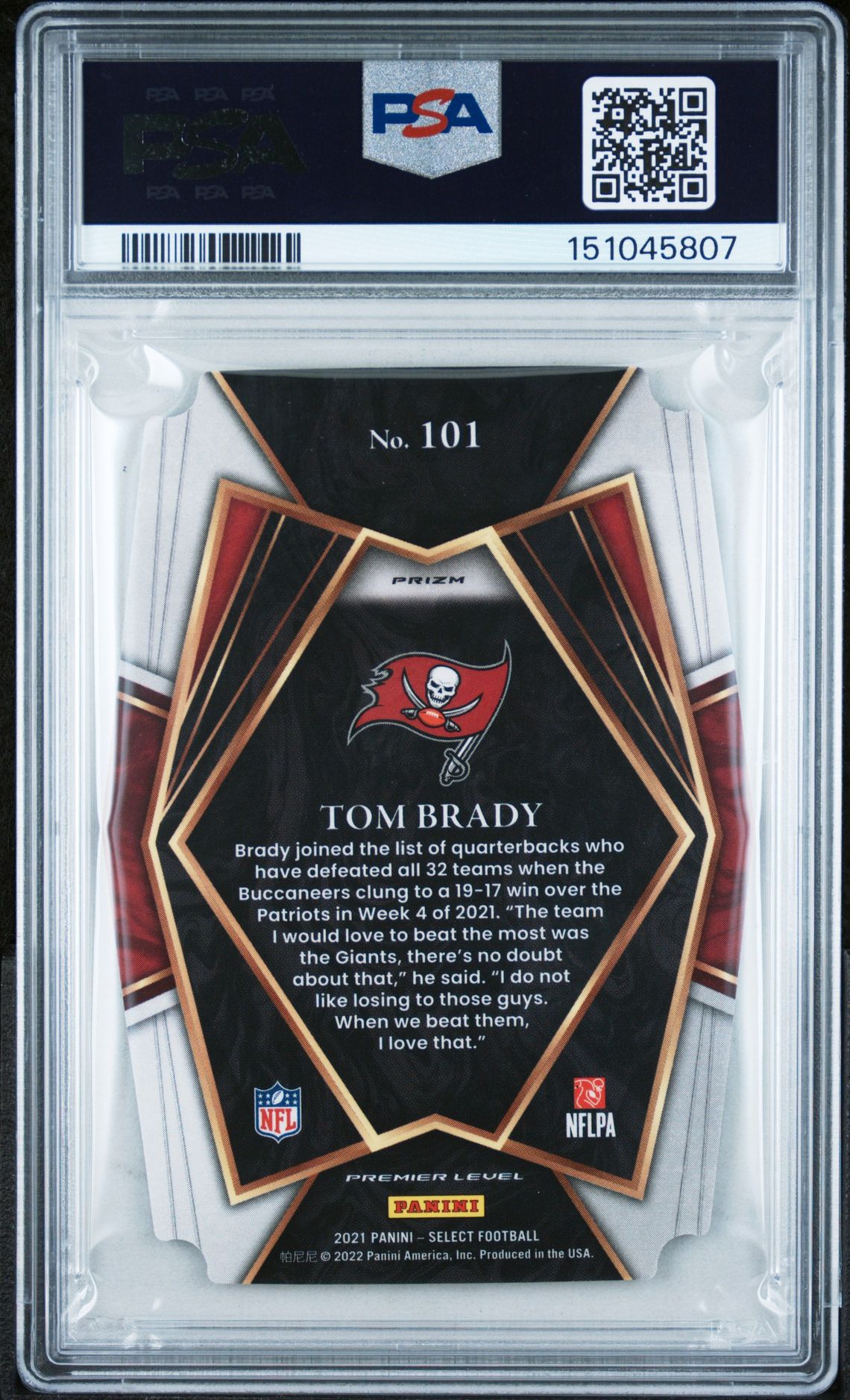 2021 Panini Select Tom Brady #101 (D/C Silver Prizm) Mint 9 back