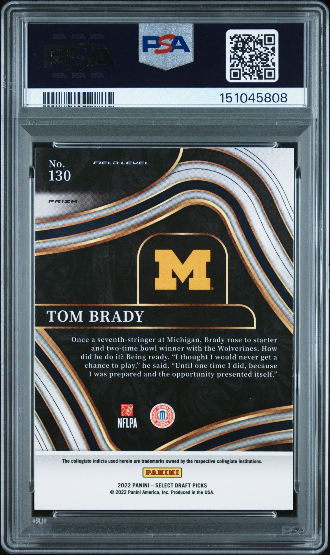 2022 Panini Select Draft Picks Tom Brady #130 (Gold Lazer Prizm) Mint 9 back