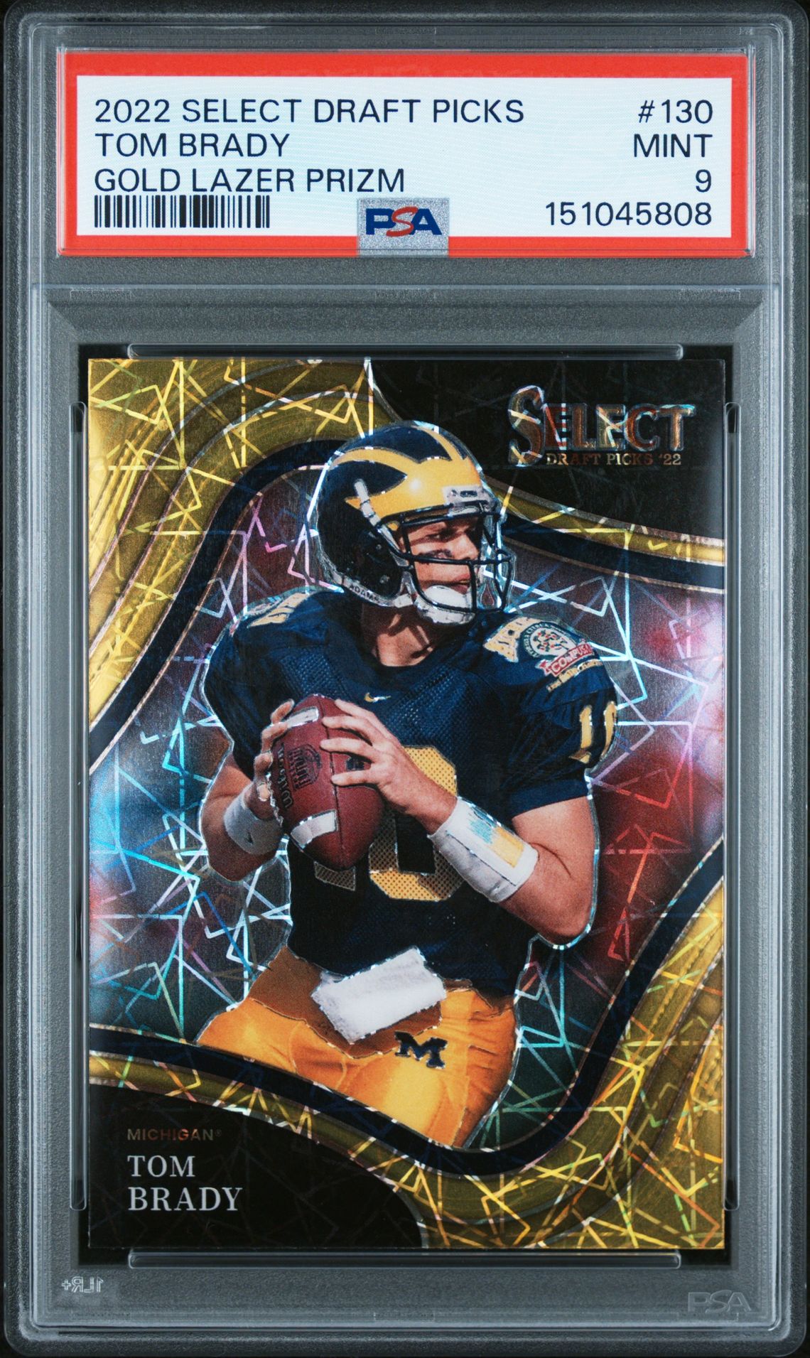 2022 Panini Select Draft Picks Tom Brady #130 (Gold Lazer Prizm) Mint 9 front