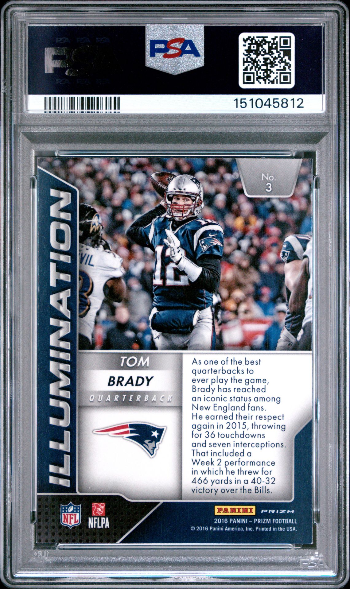 2016 Panini Prizm Illumination Prizm Tom Brady #3 (Illumination Prizm) Mint 9 back
