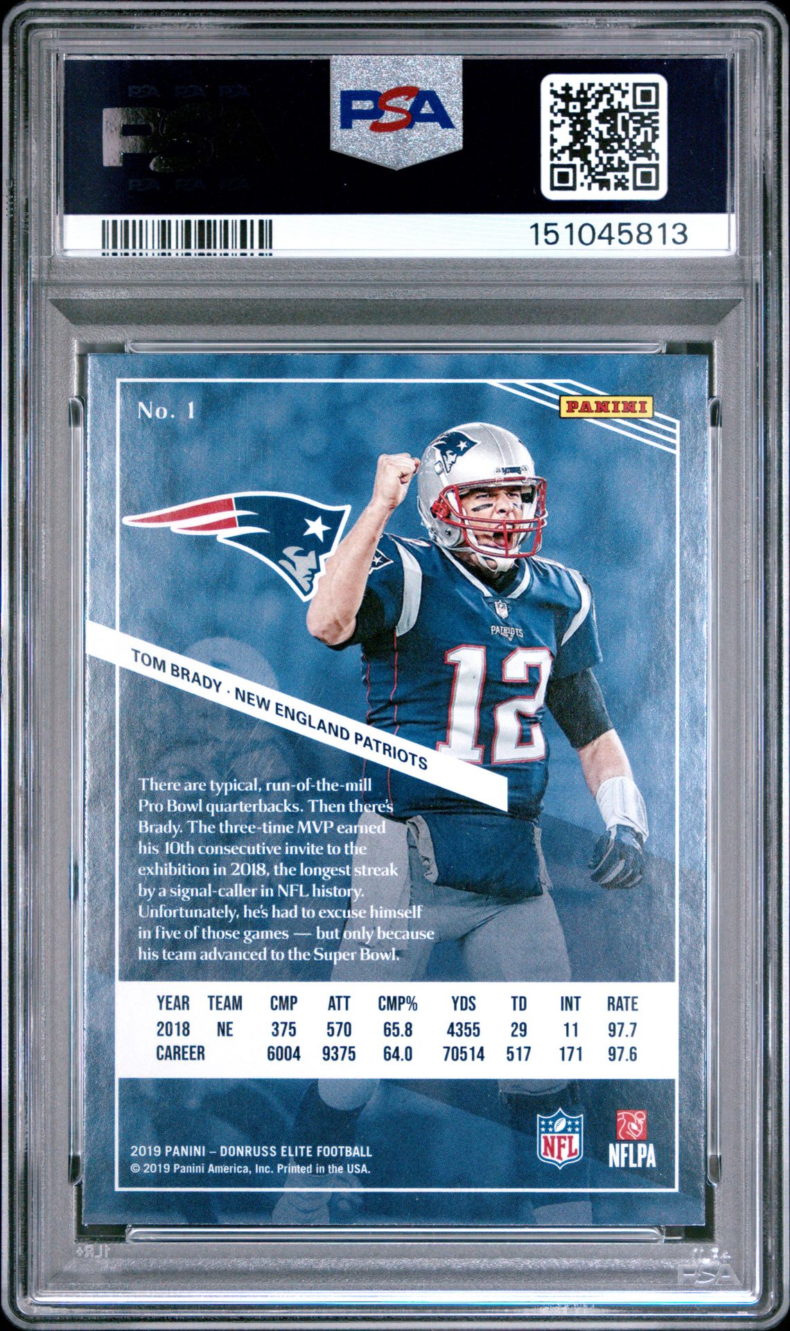 2019 Panini Donruss Elite Tom Brady #1 (Pink) Mint 9 back