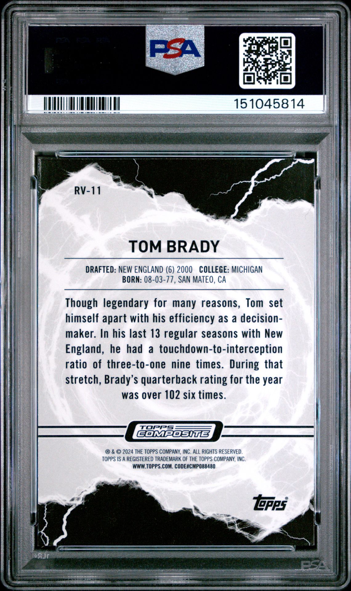 2023 Topps Composite Resurgence Voltaic Tom Brady #Rv11 (Resurgence Voltaic-Pink Ref) Gem Mt 10 back