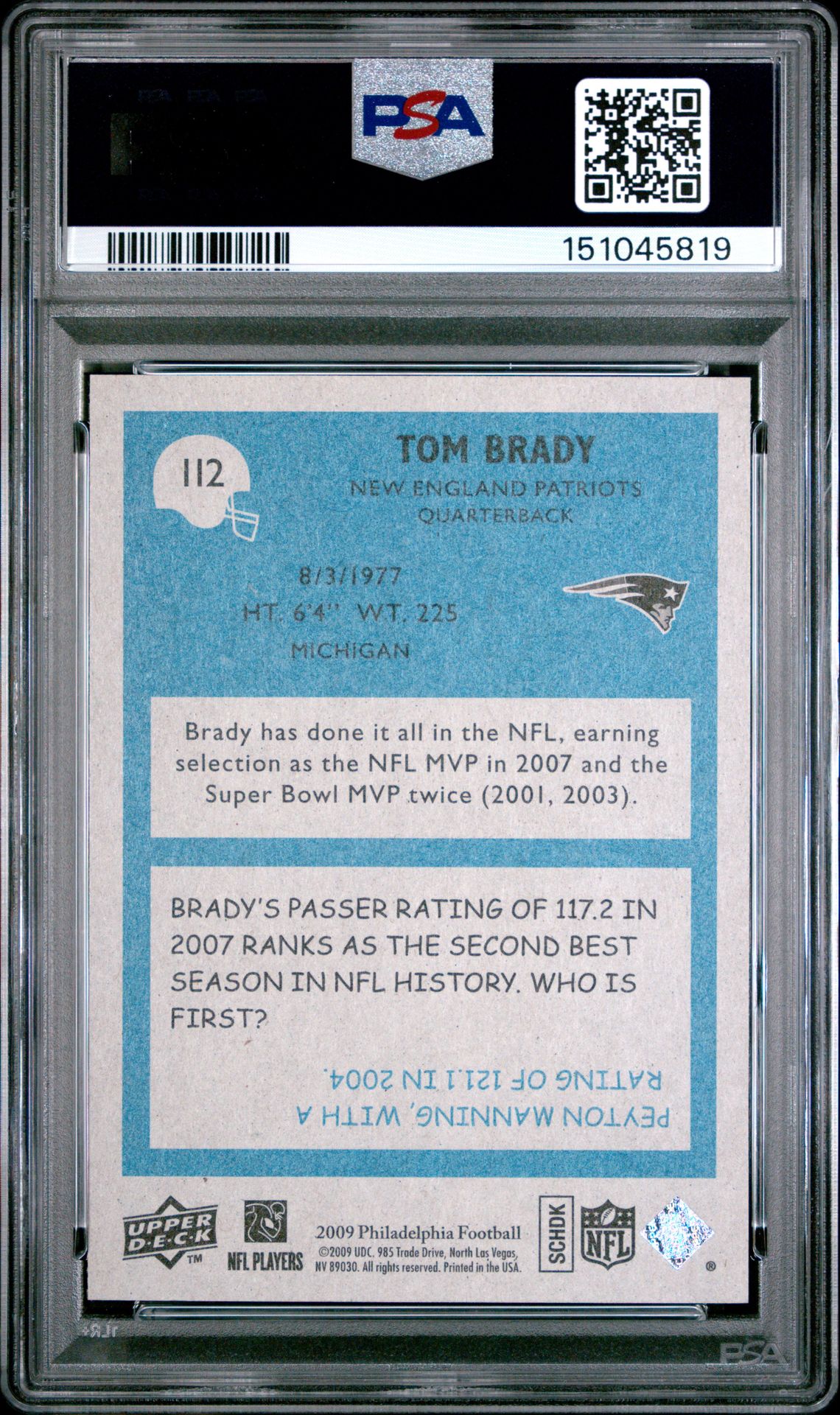 2009 Upper Deck Philadelphia Tom Brady #112 Mint 9 back