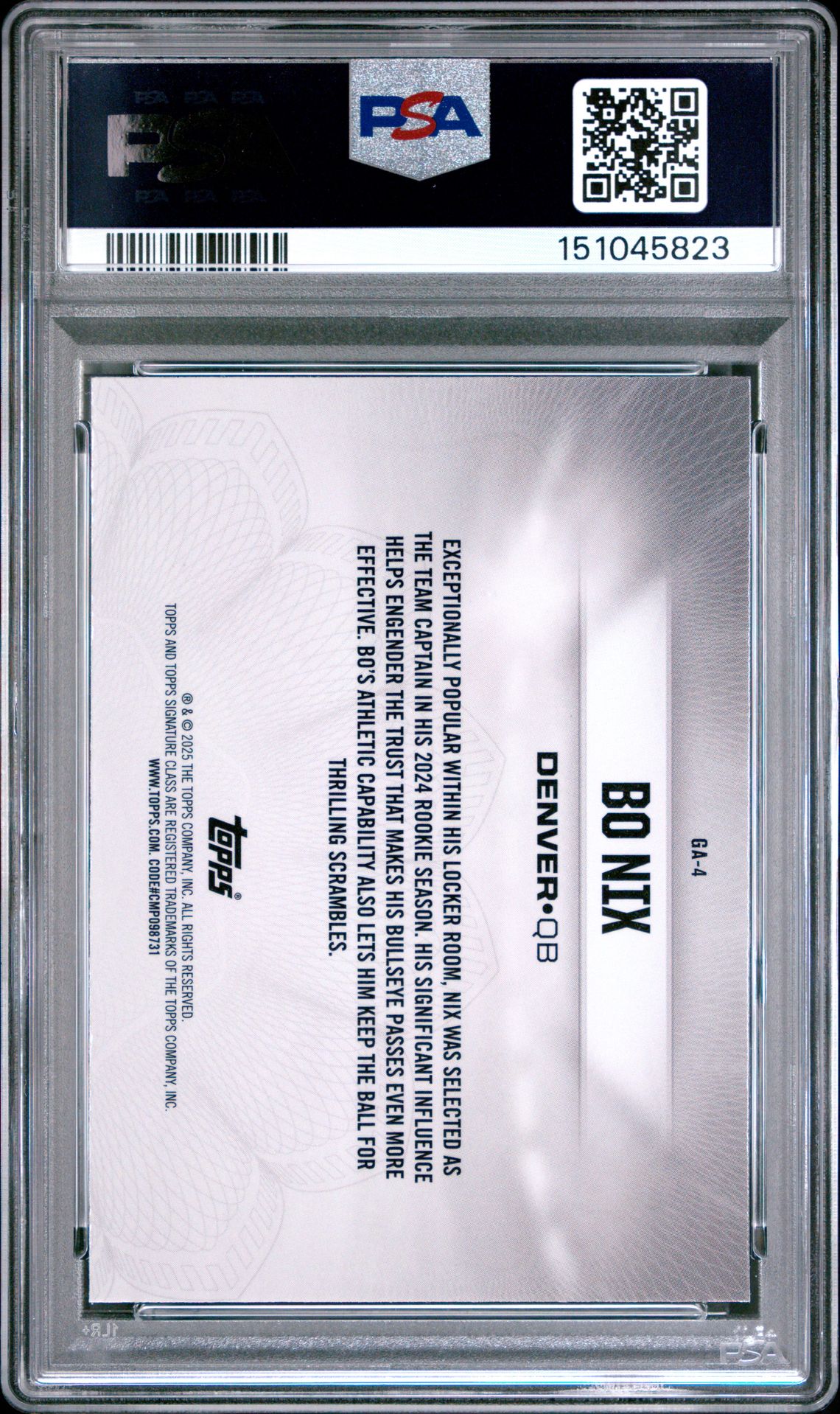 2024 Topps Signature Class Gridiron Ambassadors Bo Nix #Ga4 Mint 9 back