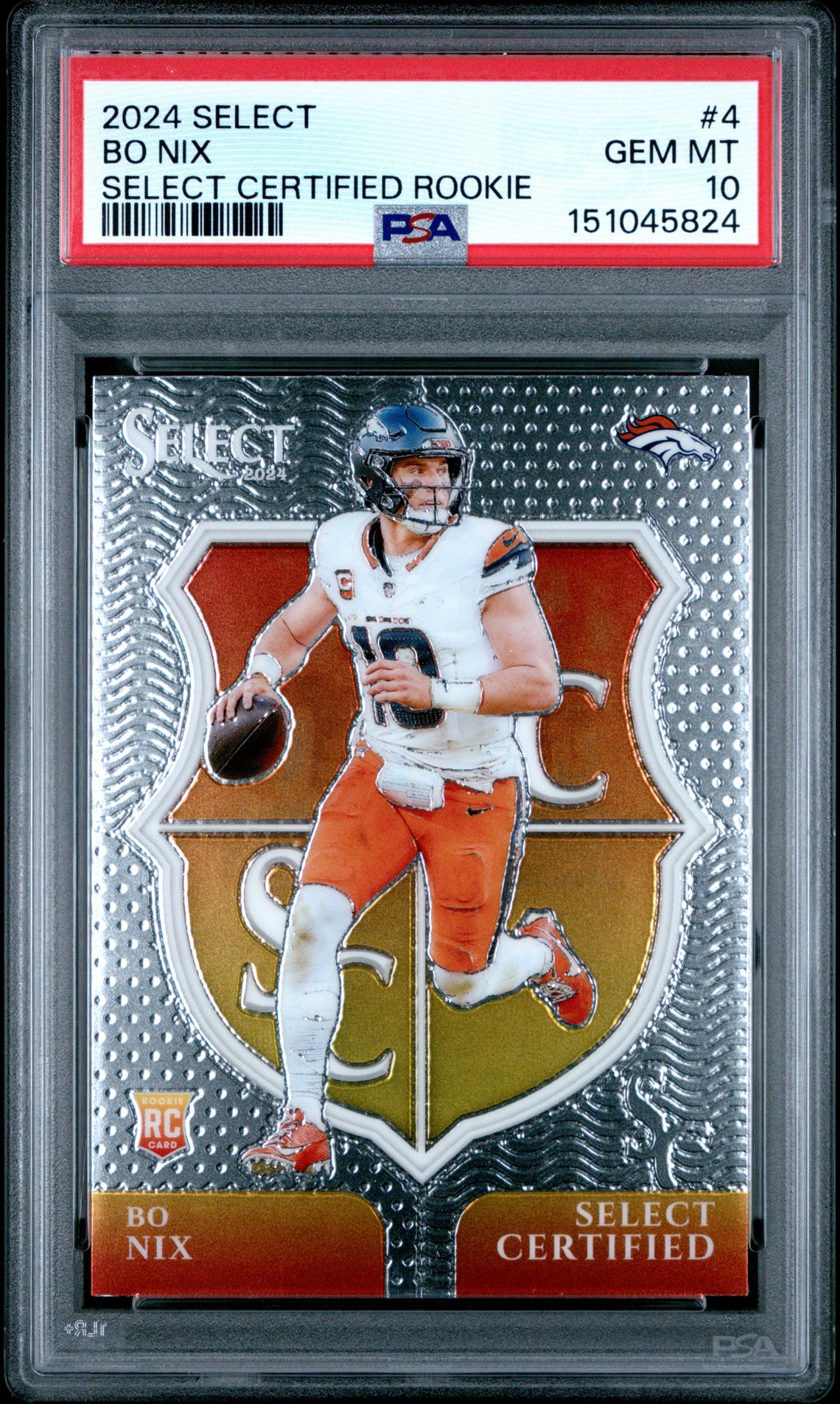 2024 Panini Select Select Certified Rookies Bo Nix #4 Gem Mt 10 front