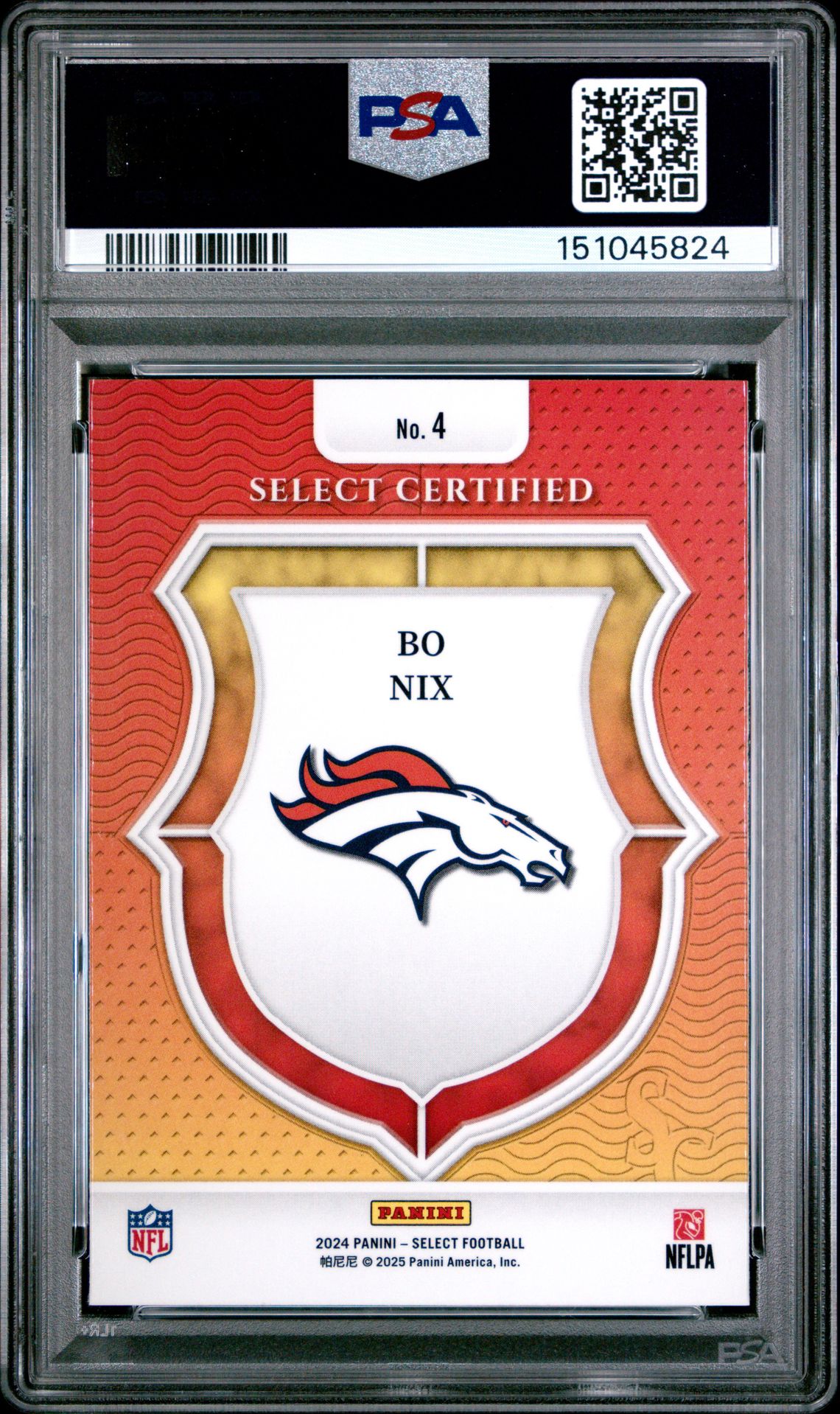 2024 Panini Select Select Certified Rookies Bo Nix #4 Gem Mt 10 back