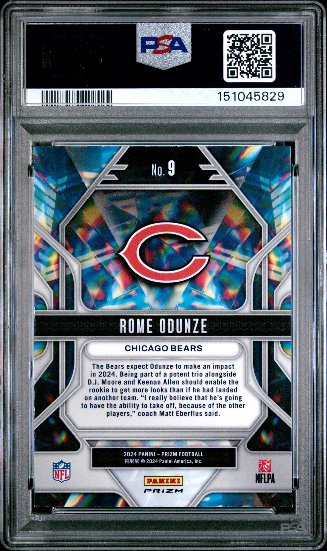 2024 Panini Prizm Prizmatic Rome Odunze #9 (Prizmatic-Green Prizm) Gem Mt 10 back
