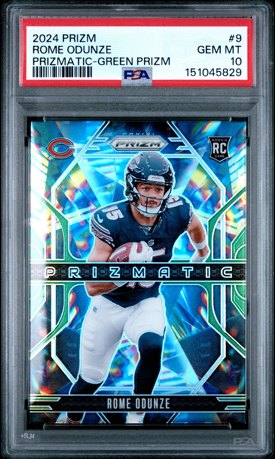 2024 Panini Prizm Prizmatic Rome Odunze #9 (Prizmatic-Green Prizm) Gem Mt 10 front