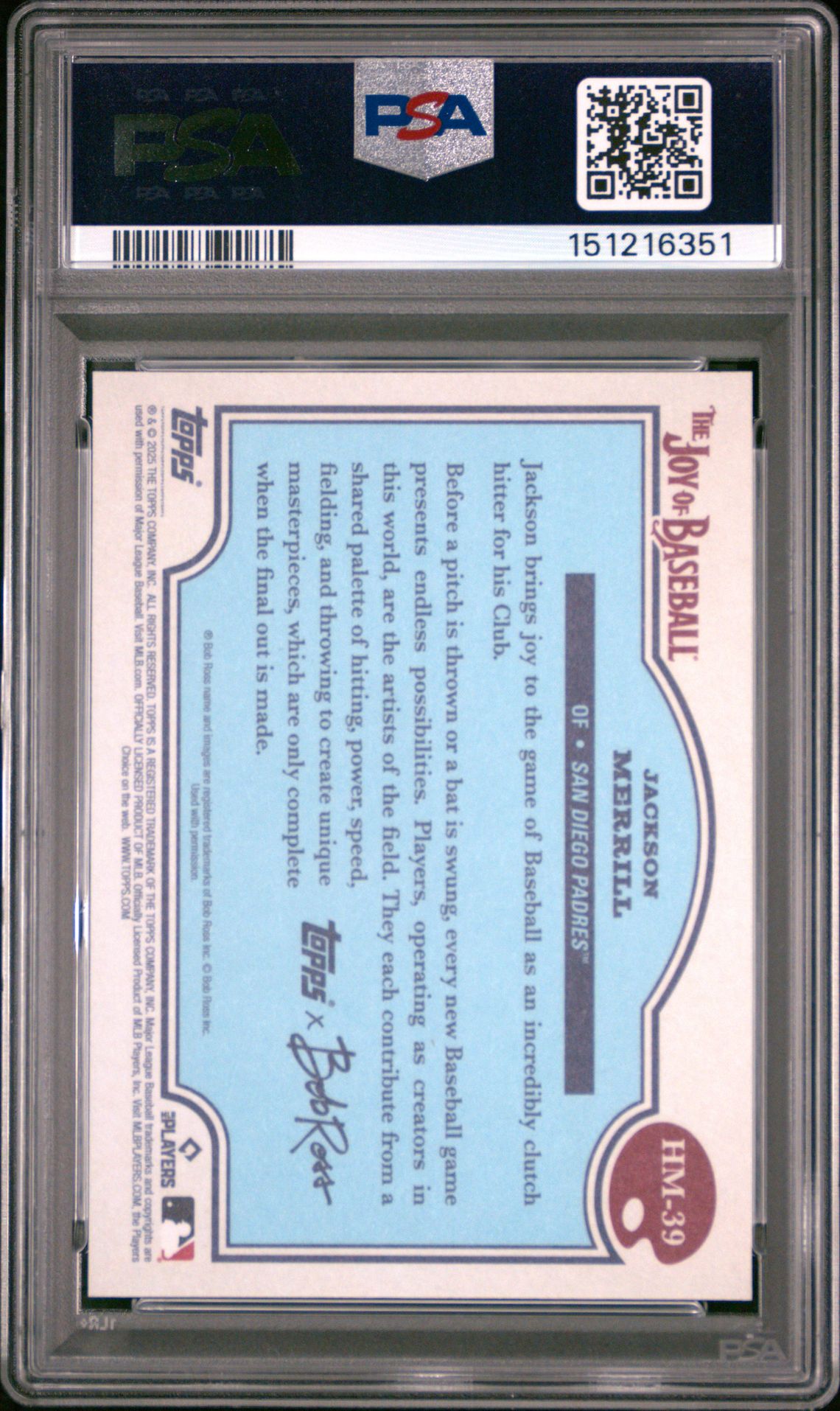 2025 Topps X Bob Ross The Joy Of Baseball Jackson Merrill #Hm-39 (Happy Mistakes) Gem Mt 10 back