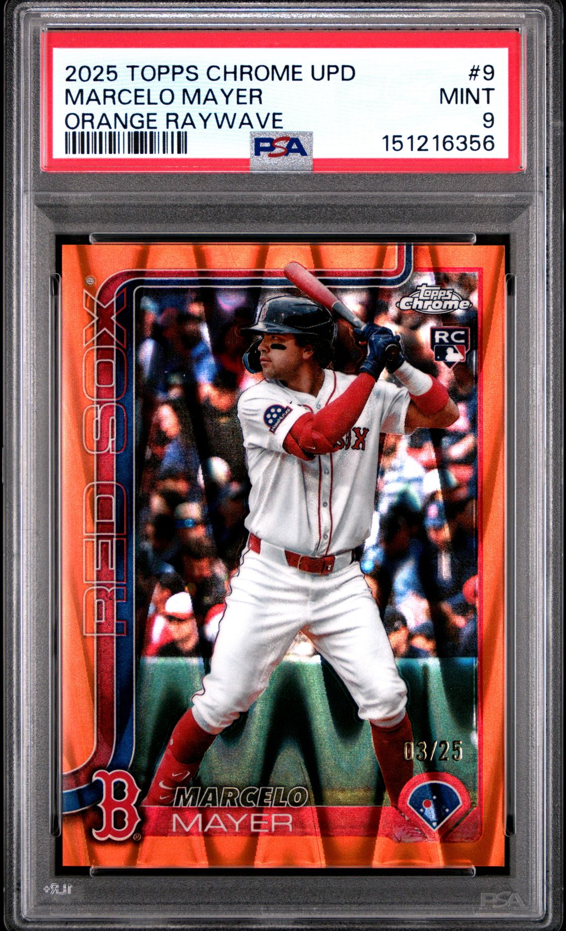 2025 Topps Chrome Update Marcelo Mayer #9 (Orange Raywave) Mint 9 front