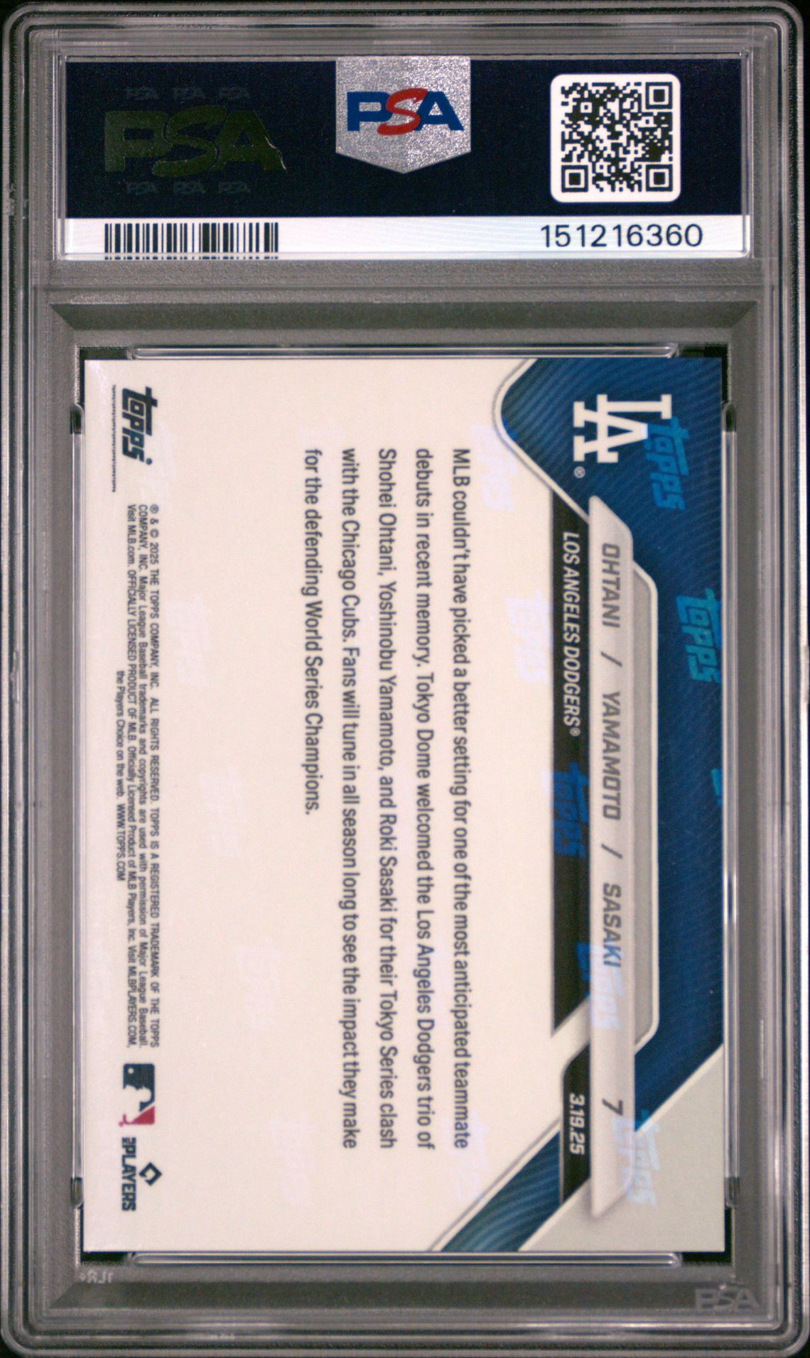 2025 Topps Now Ohtani/Yamamoto/Sasaki #7 Gem Mt 10 back