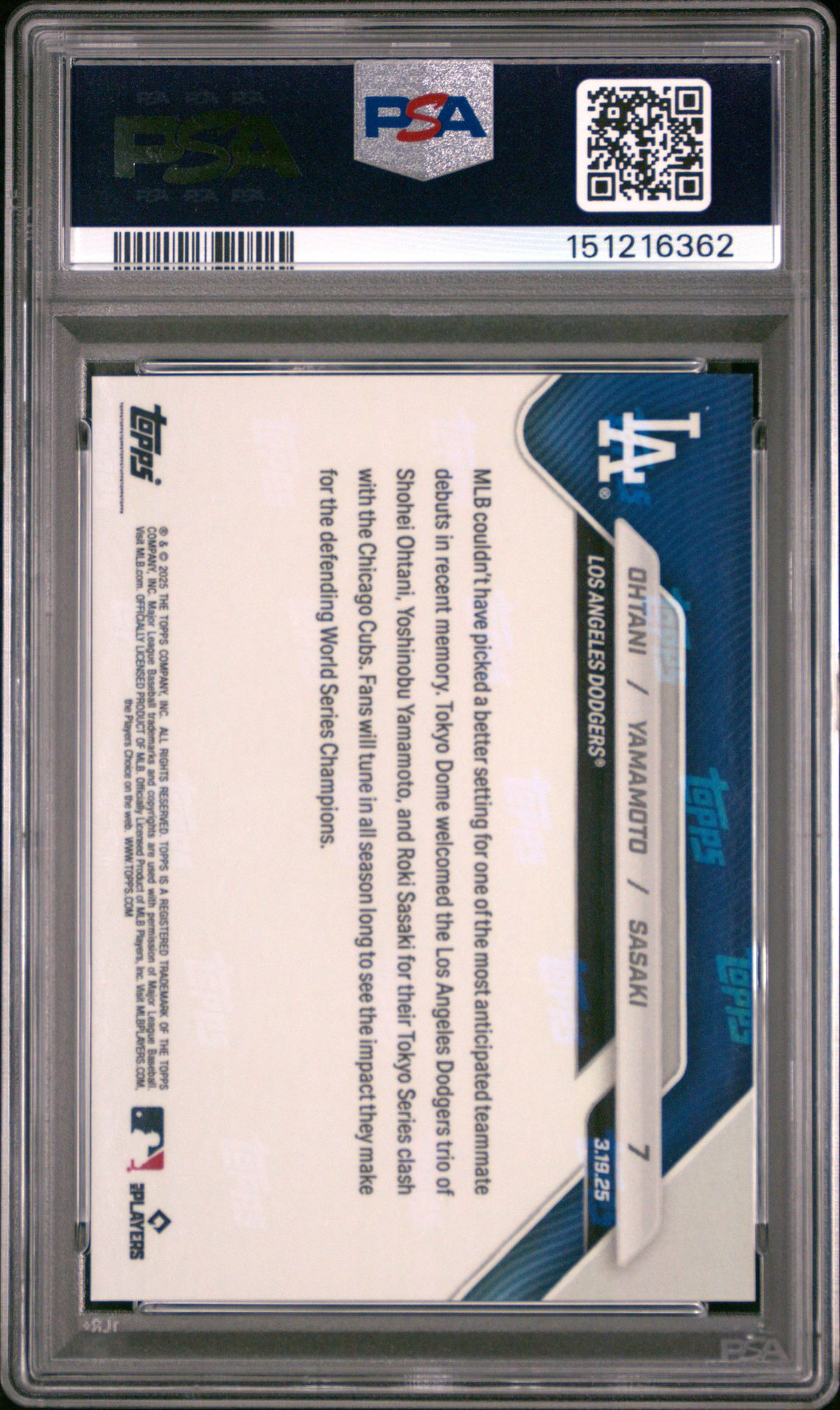 2025 Topps Now Ohtani/Yamamoto/Sasaki #7 Gem Mt 10 back
