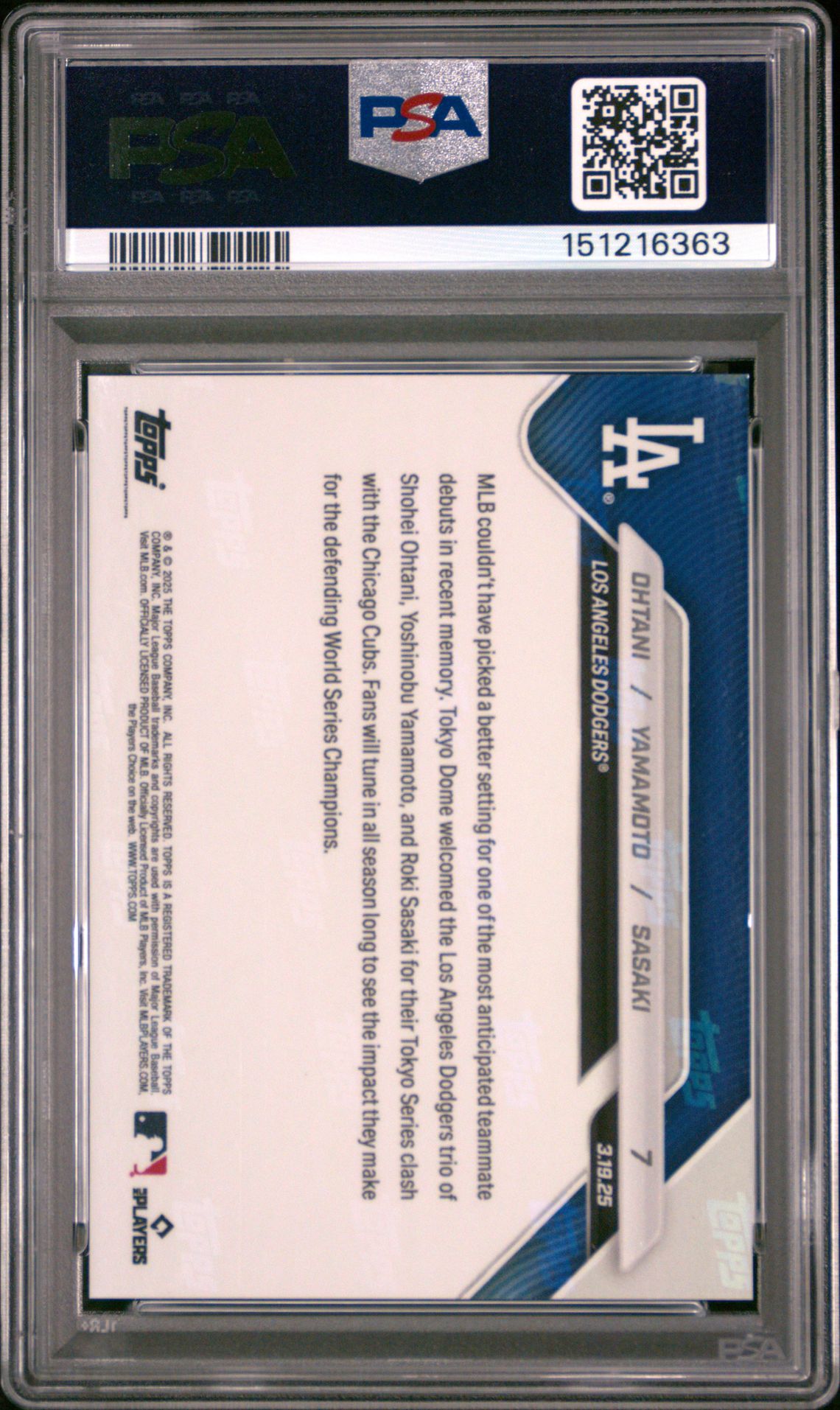 2025 Topps Now Ohtani/Yamamoto/Sasaki #7 Gem Mt 10 back