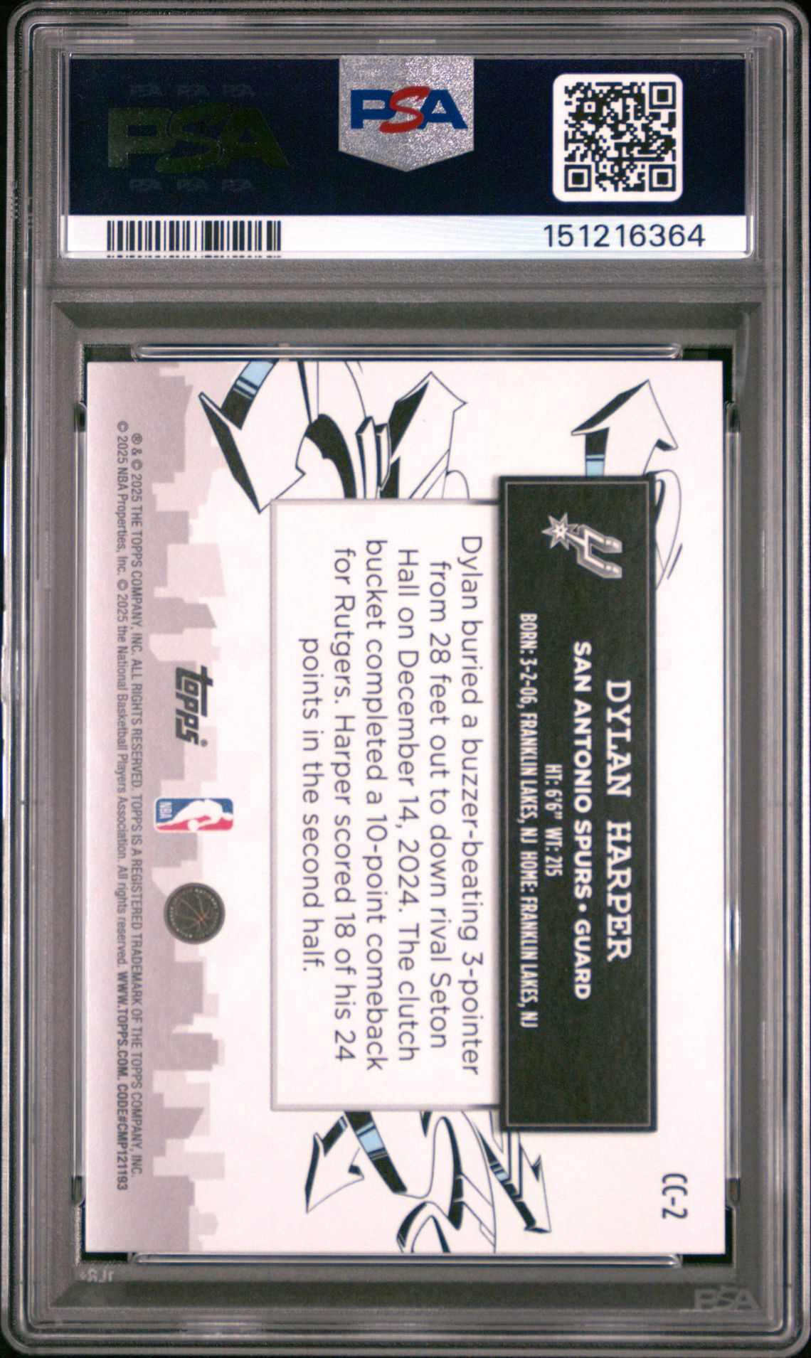 2025 Topps Clutch City Prospects Dylan Harper #Cc-2 (Clutch City Pros-Holo Foil) Gem Mt 10 back