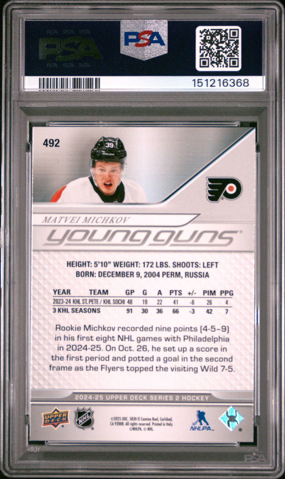 2024 Upper Deck Matvei Michkov #492 Nm-Mt 8 back