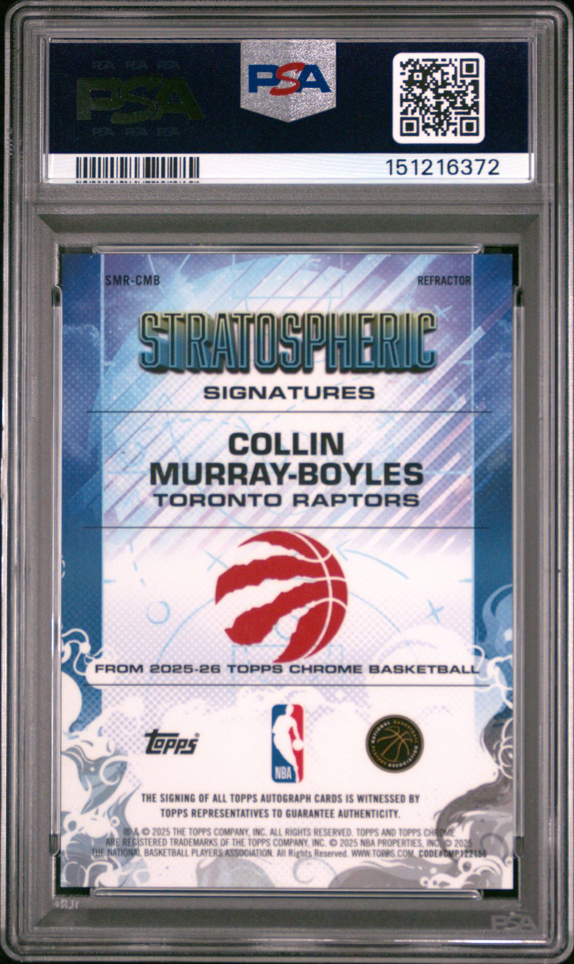 2025 TOPPS CHROME STRATOSPHERIC SIGNATURES ROOKIES COLLIN MURRAY-BOYLES STRATOSPHERIC SIG RK-REF SMR-CMB GEM MT 10 back