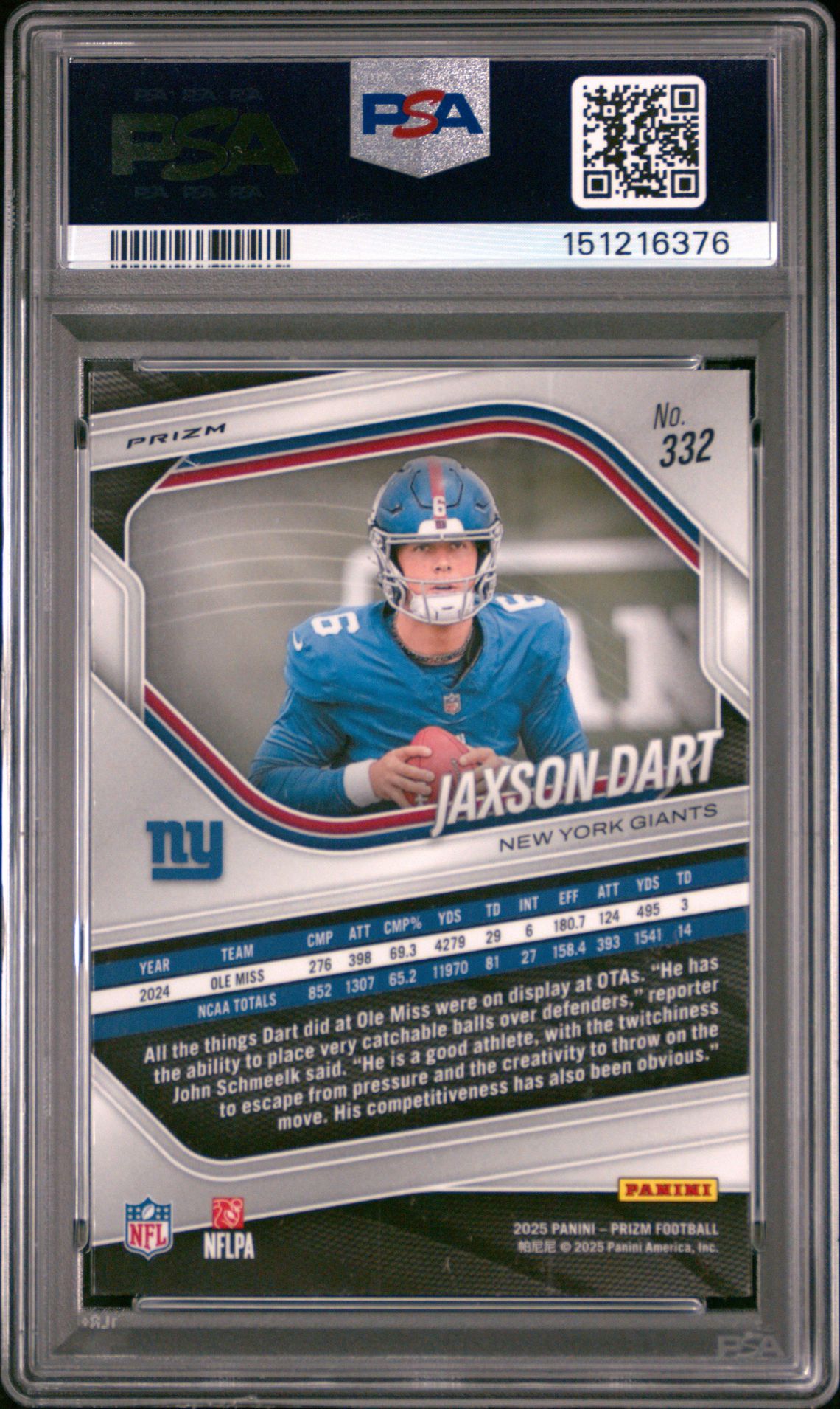 2025 PANINI PRIZM JAXSON DART WHITE DISCO 332 GEM MT 10 back