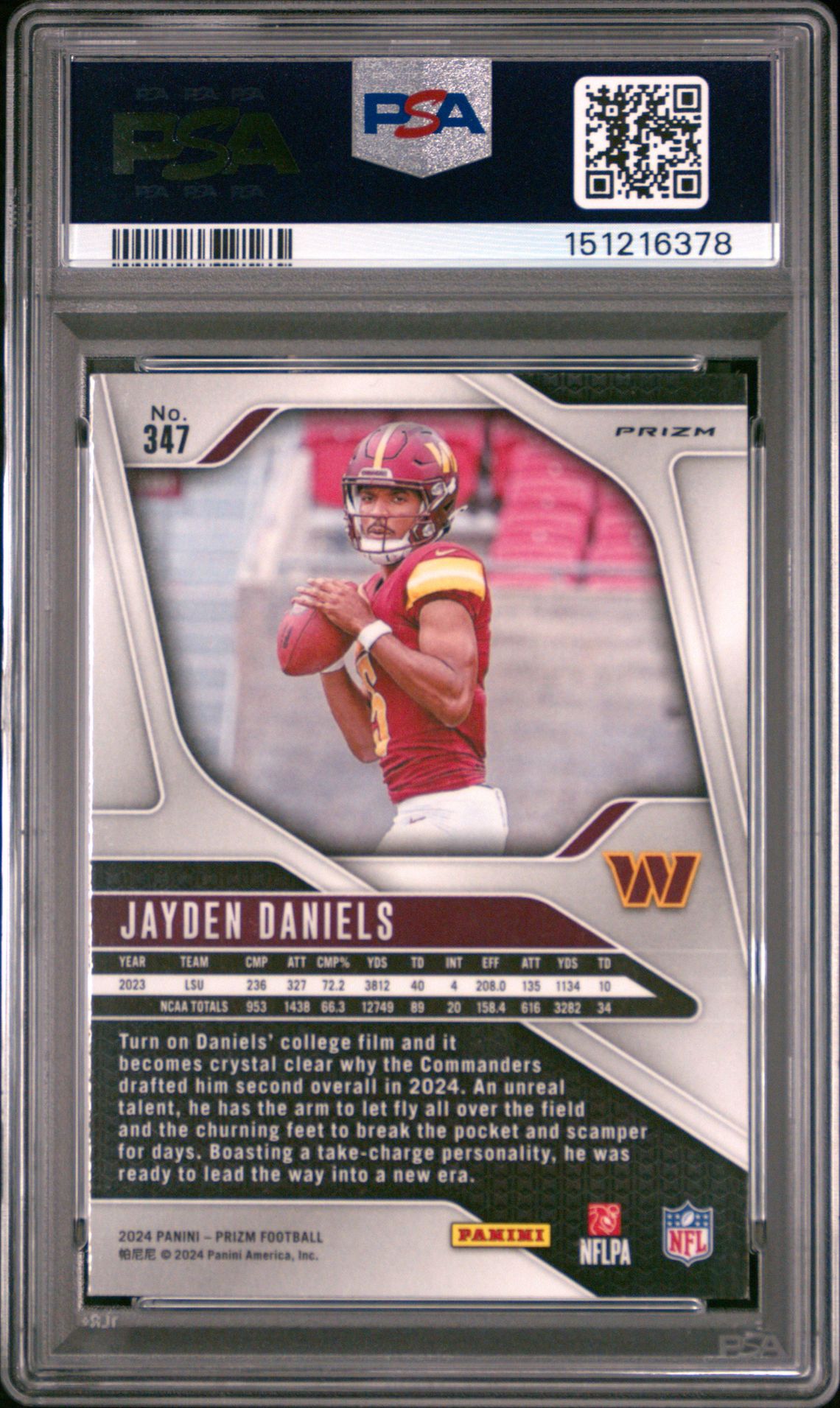 2024 Panini Prizm Jayden Daniels #347 (Lazer Prizm) Mint 9 back