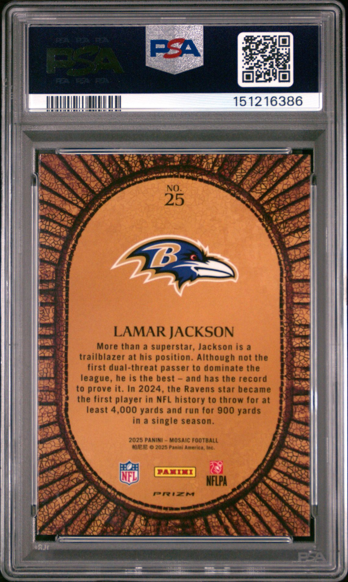 2025 Panini Mosaic Micro Mosaic Lamar Jackson #25 Mint 9 back